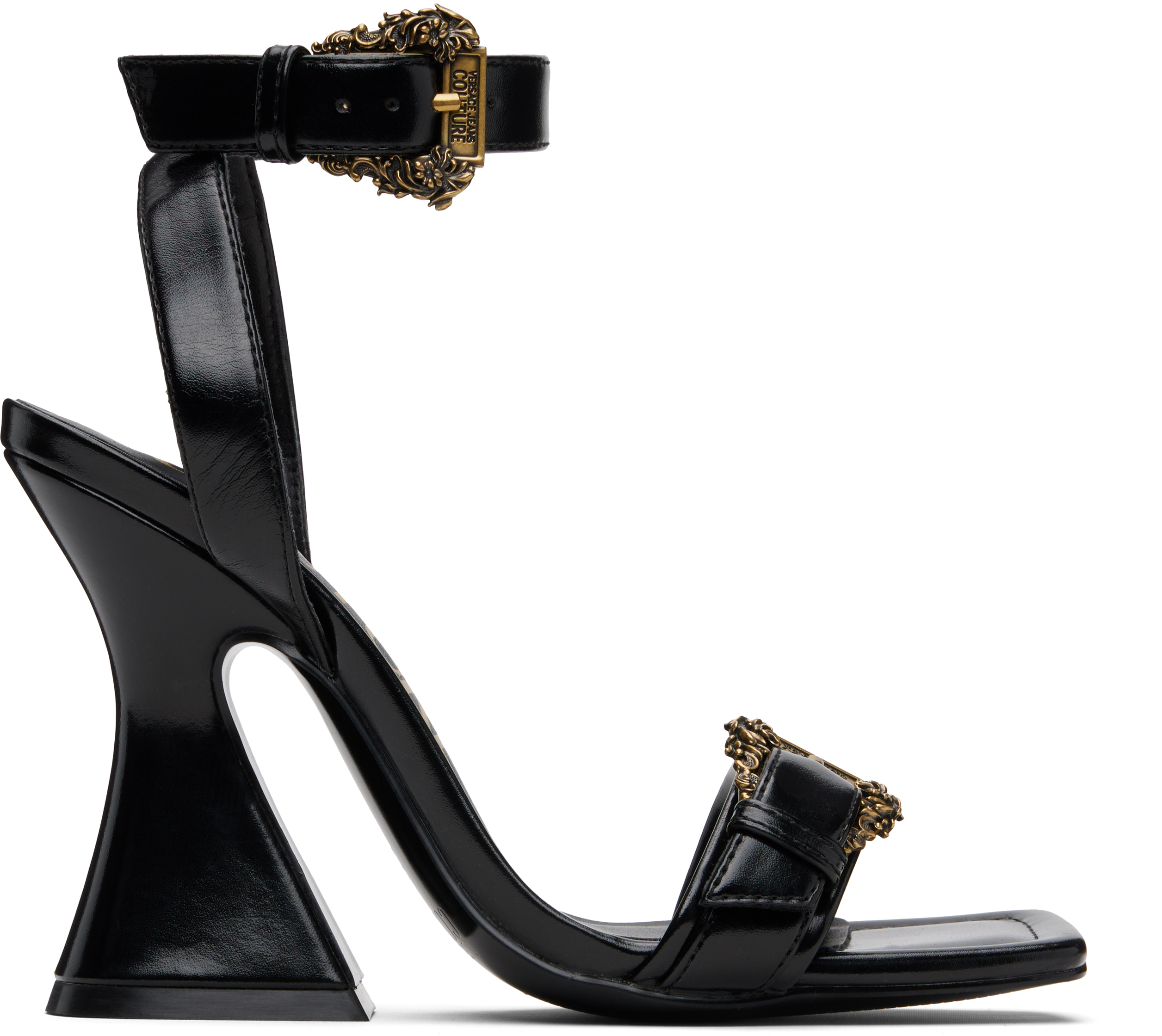 Black Baroque Buckle Patent Kristen Heeled Sandals