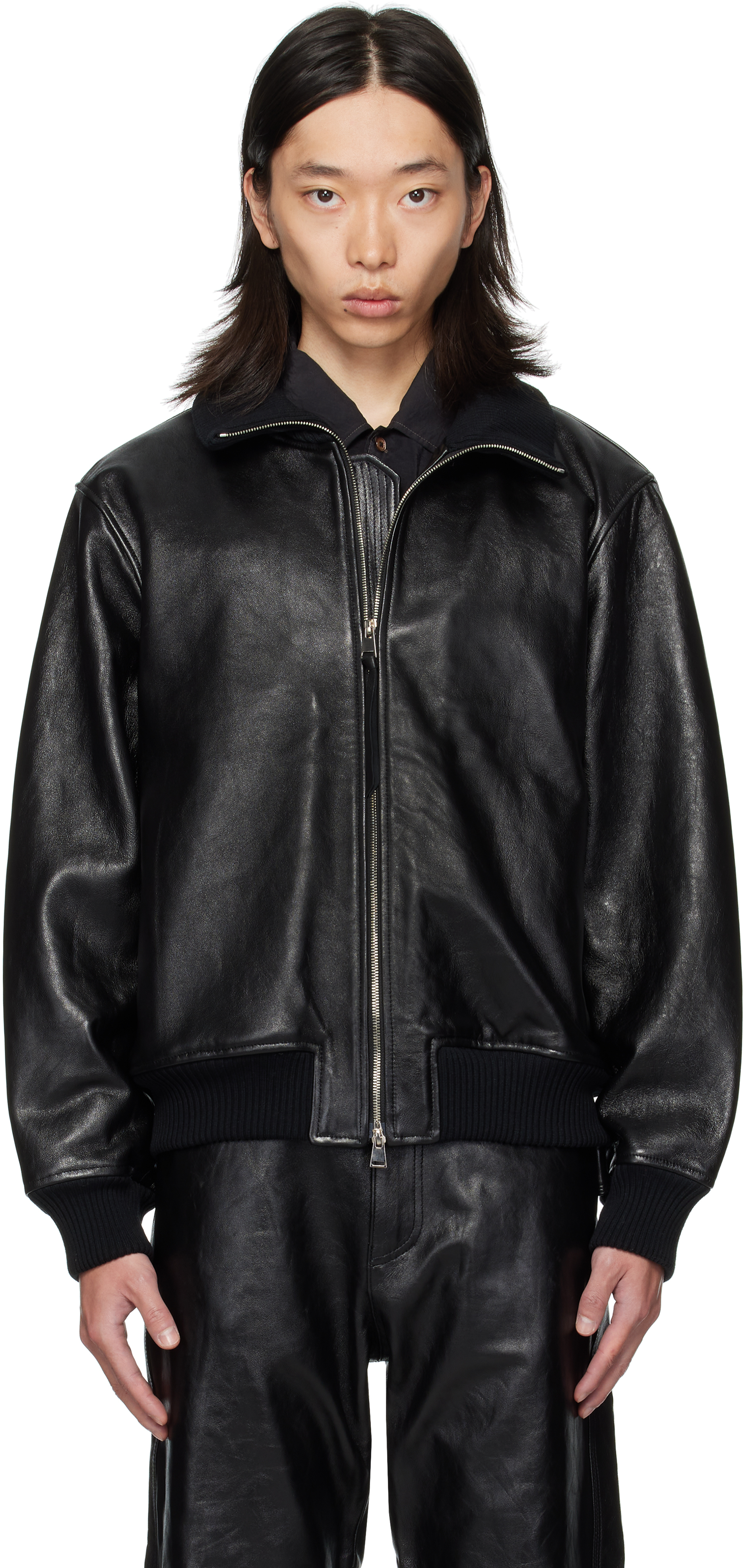 ブラックレザージャケット Rick Owens EKAM似 rick owens リックオウエンス レザー ライダース インターシャ XS