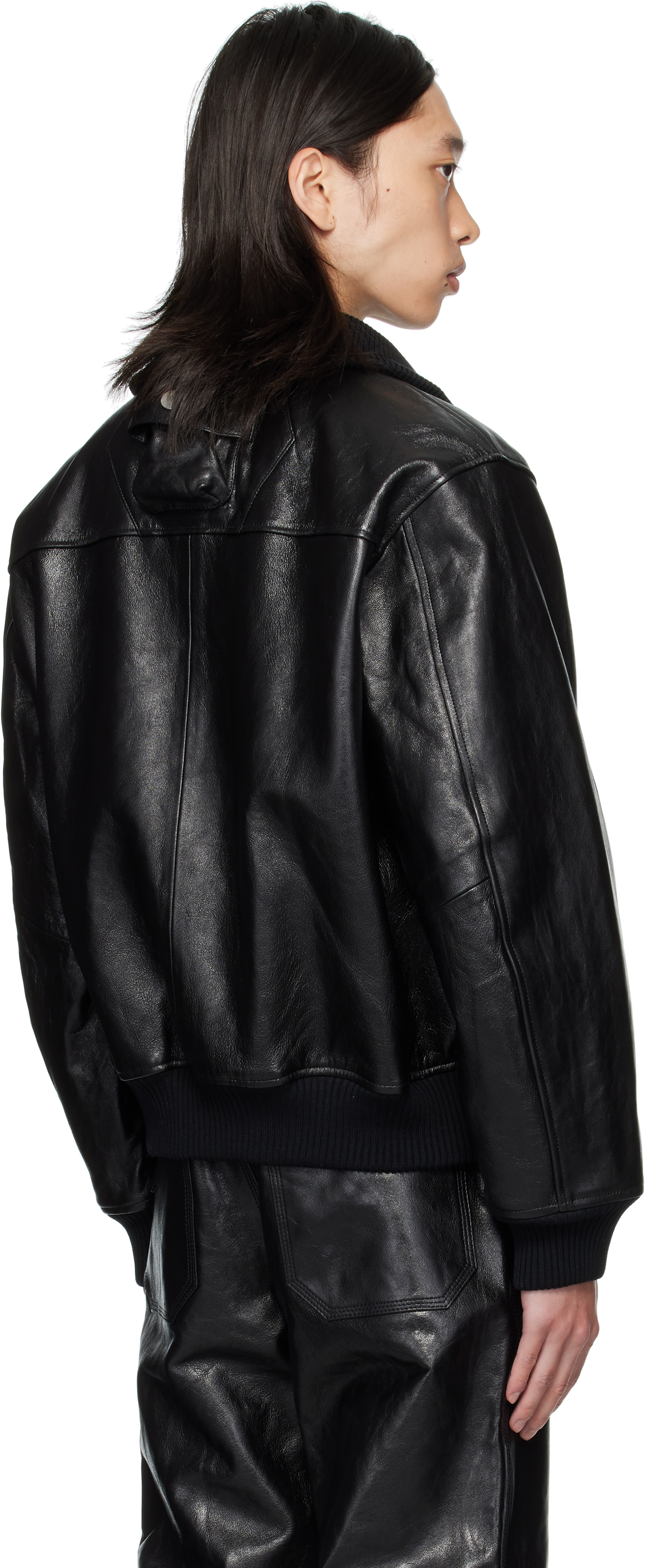 Ouat Black Astro Leather Bomber Jacket In Black