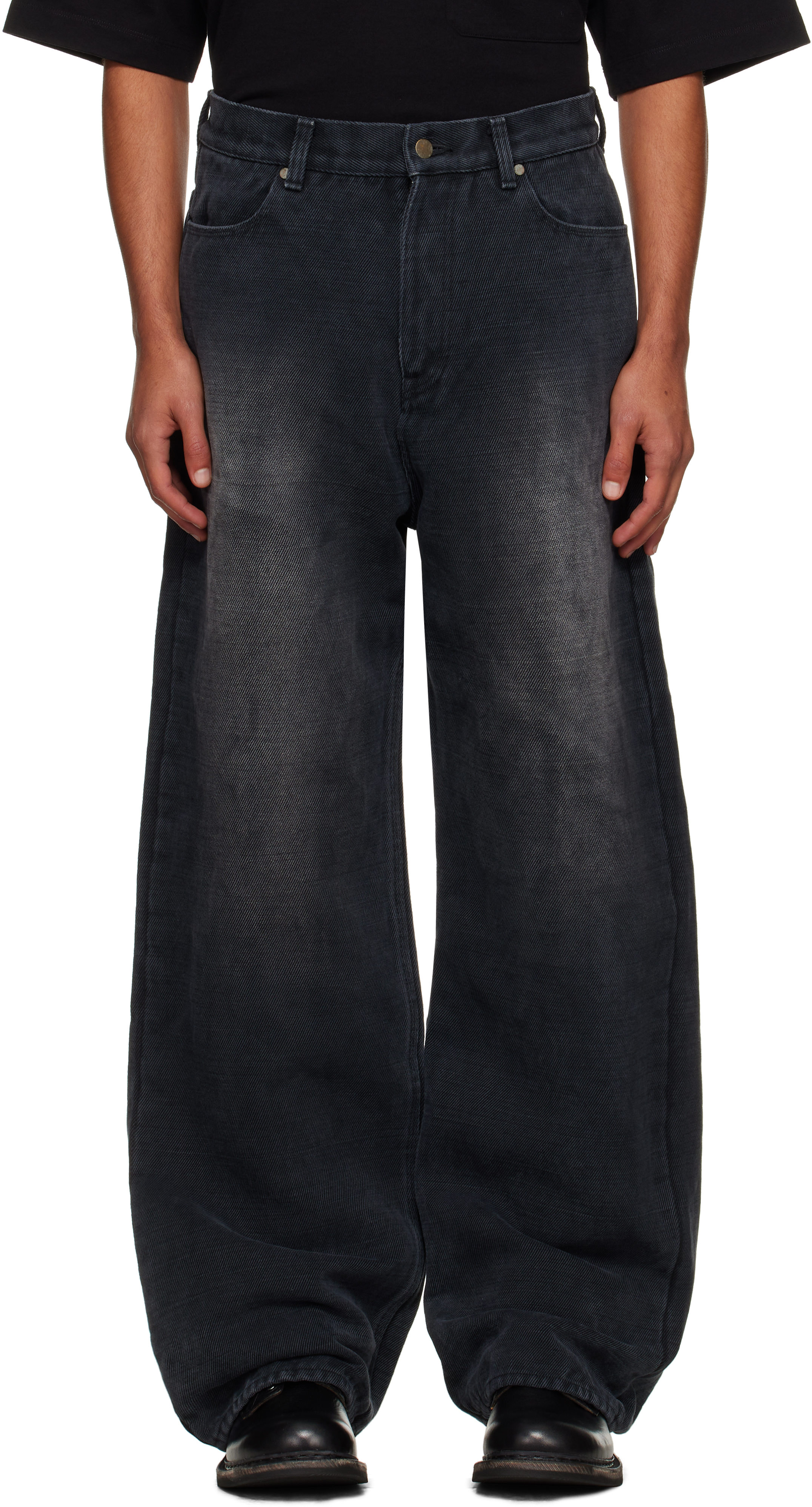 Ouat Gray Selvedge Baggie Jeans In Black