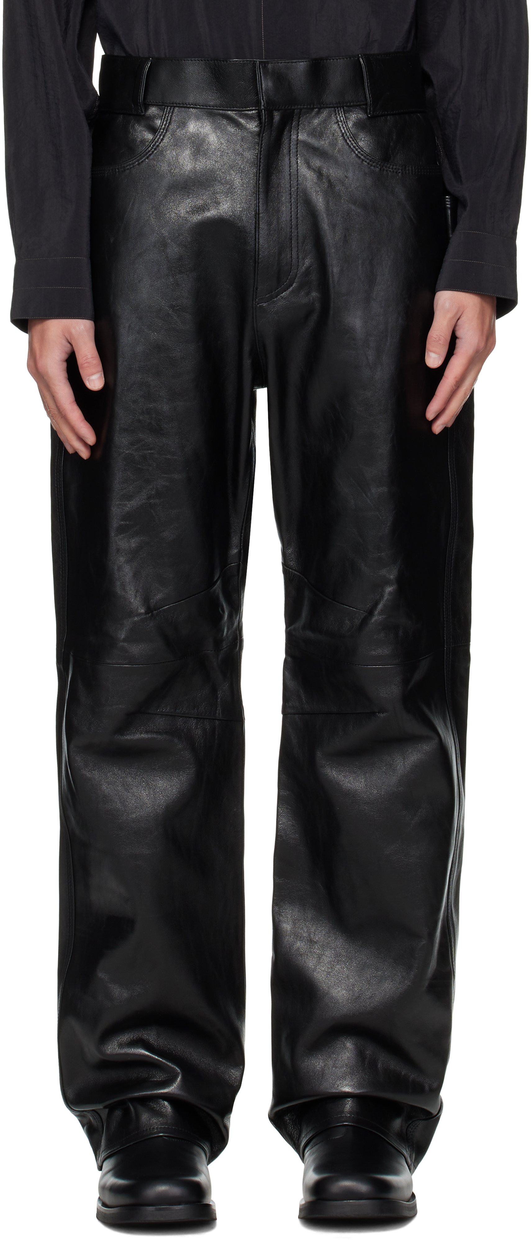 Ouat Black Office Leather Pants In Black