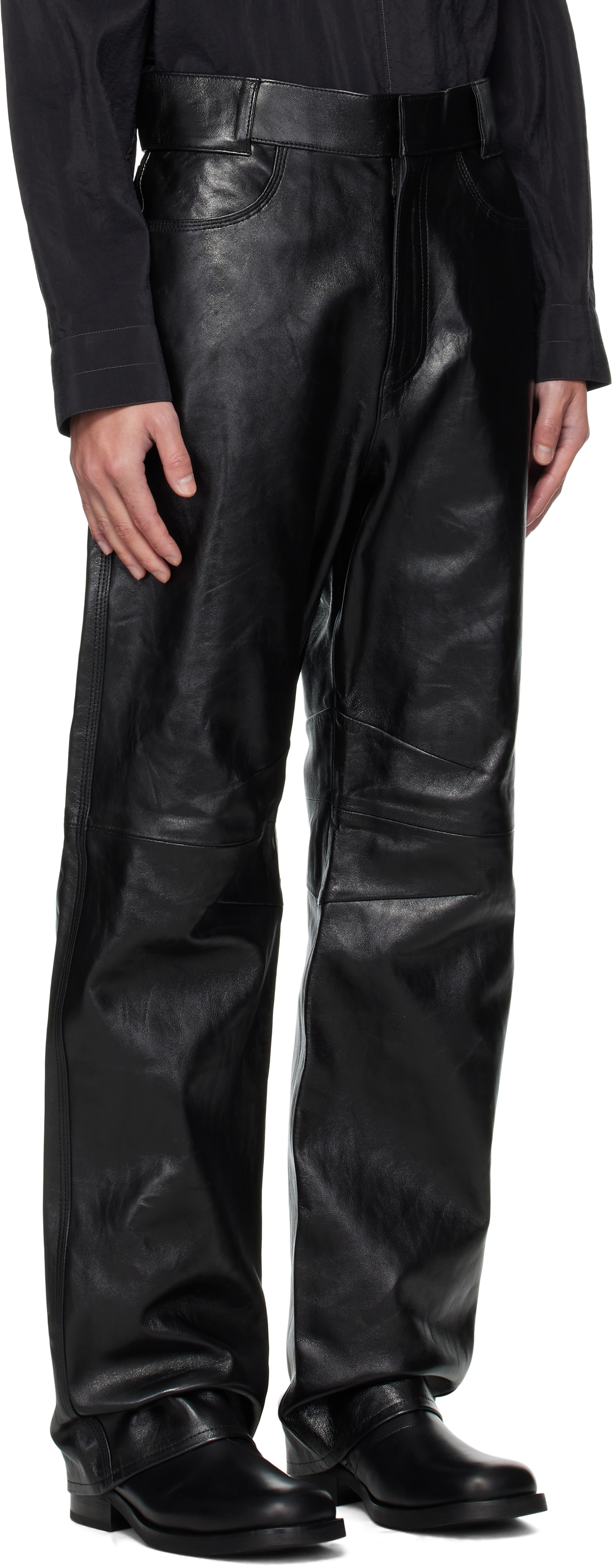 Ouat Black Office Leather Pants In Black