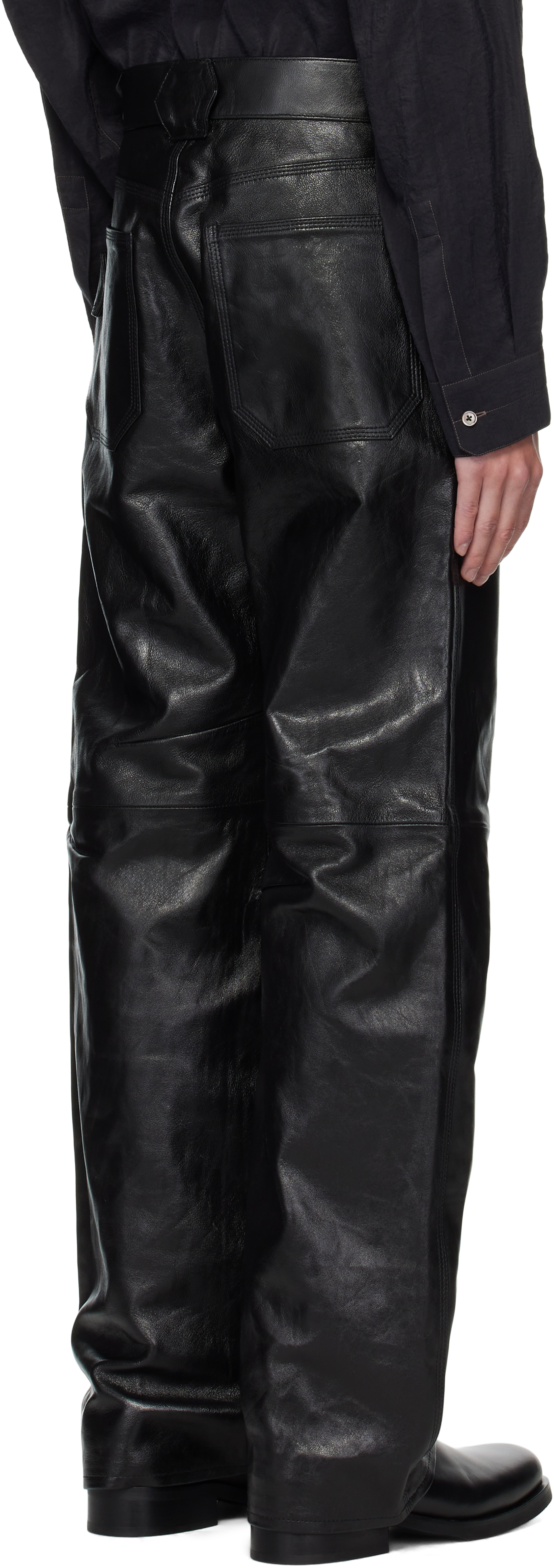 Ouat Black Office Leather Pants In Black