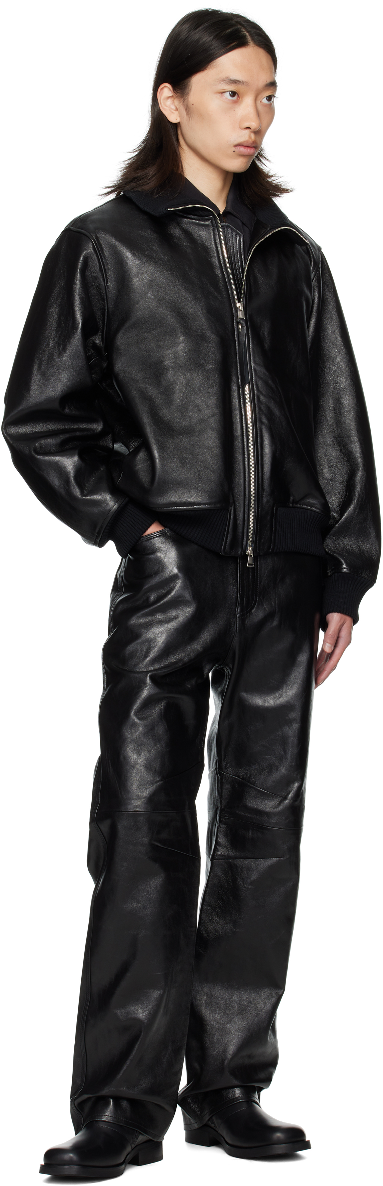 Ouat Black Office Leather Pants In Black