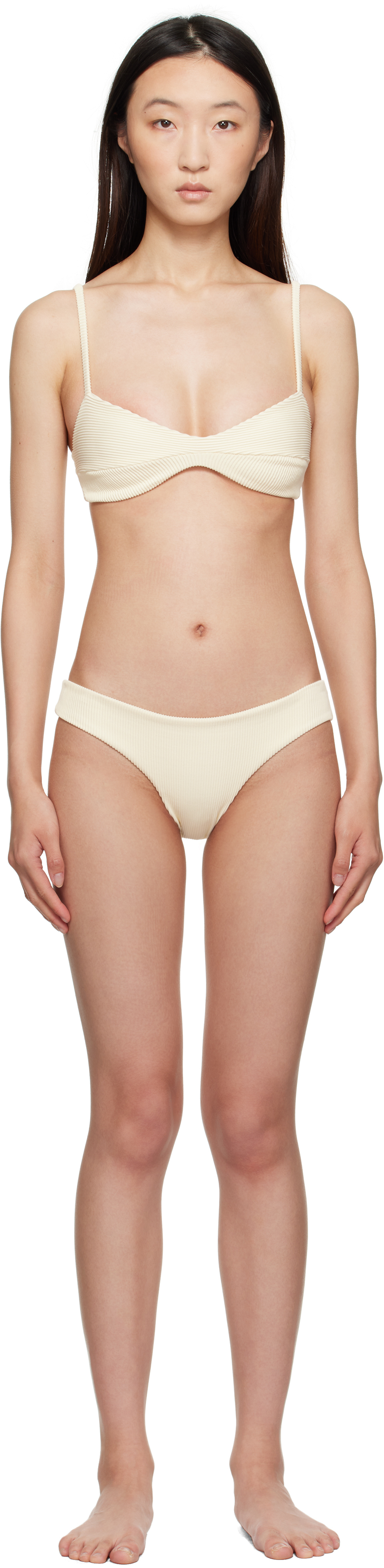 Off-White Adjustable Ribbed Monica & Ribbed Basic Bikini
