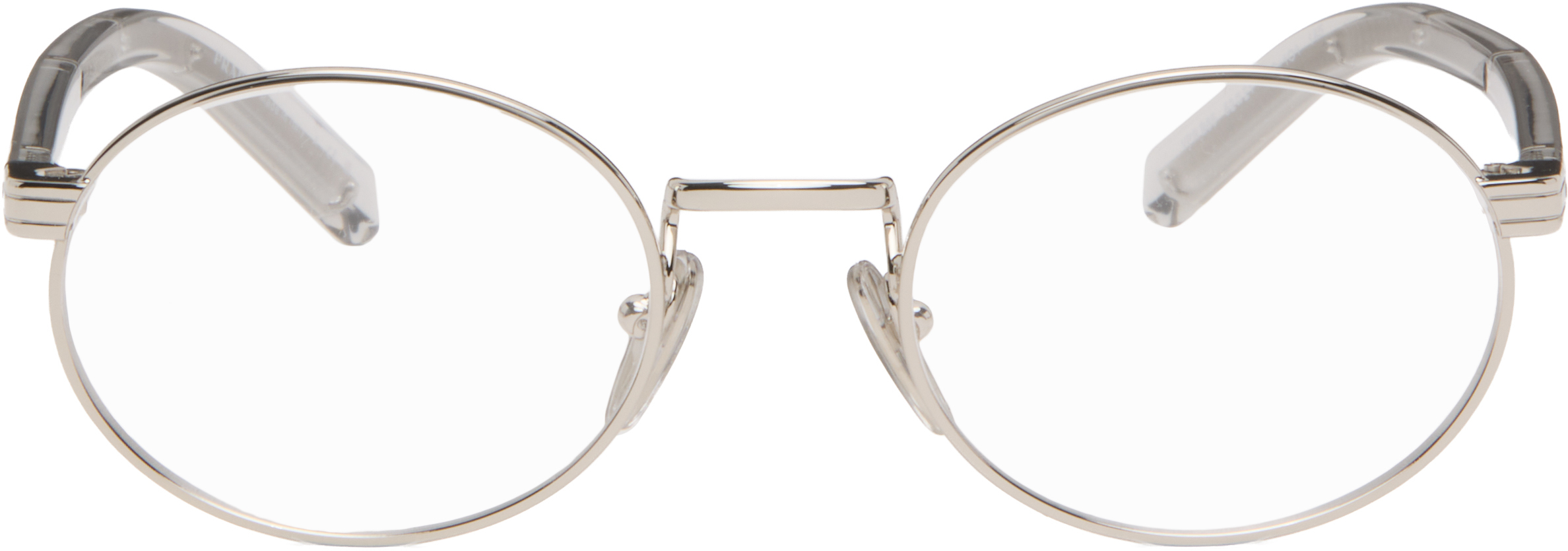 Prada Silver Metal Oval Glasses In Transparent