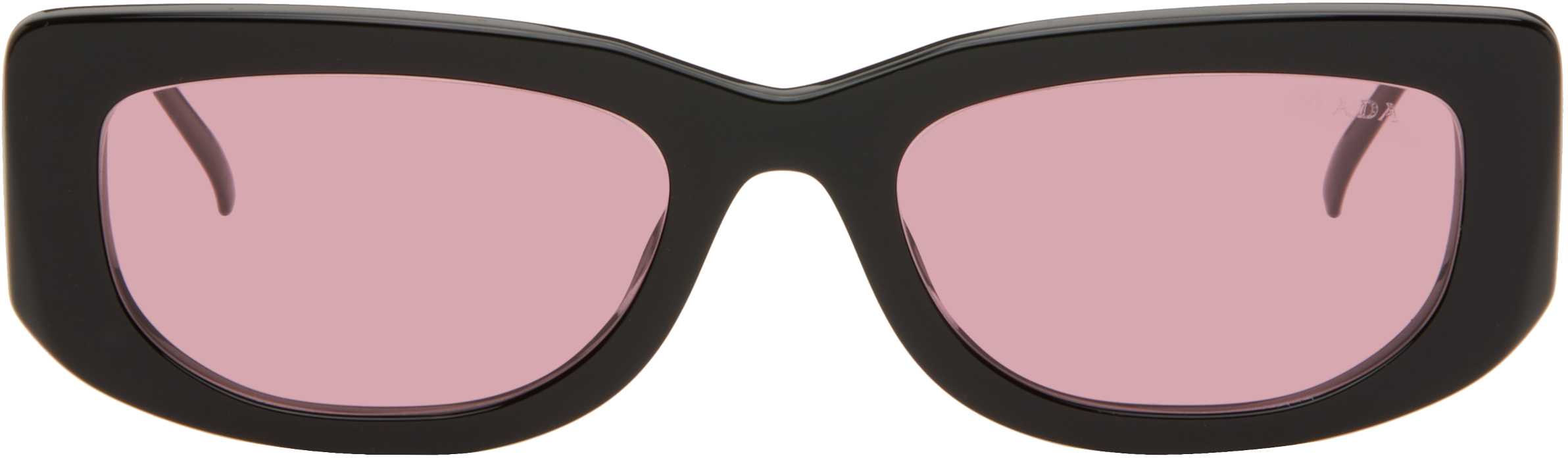 Prada Black Rectangular Acetate Metal Logo Sunglasses In Black