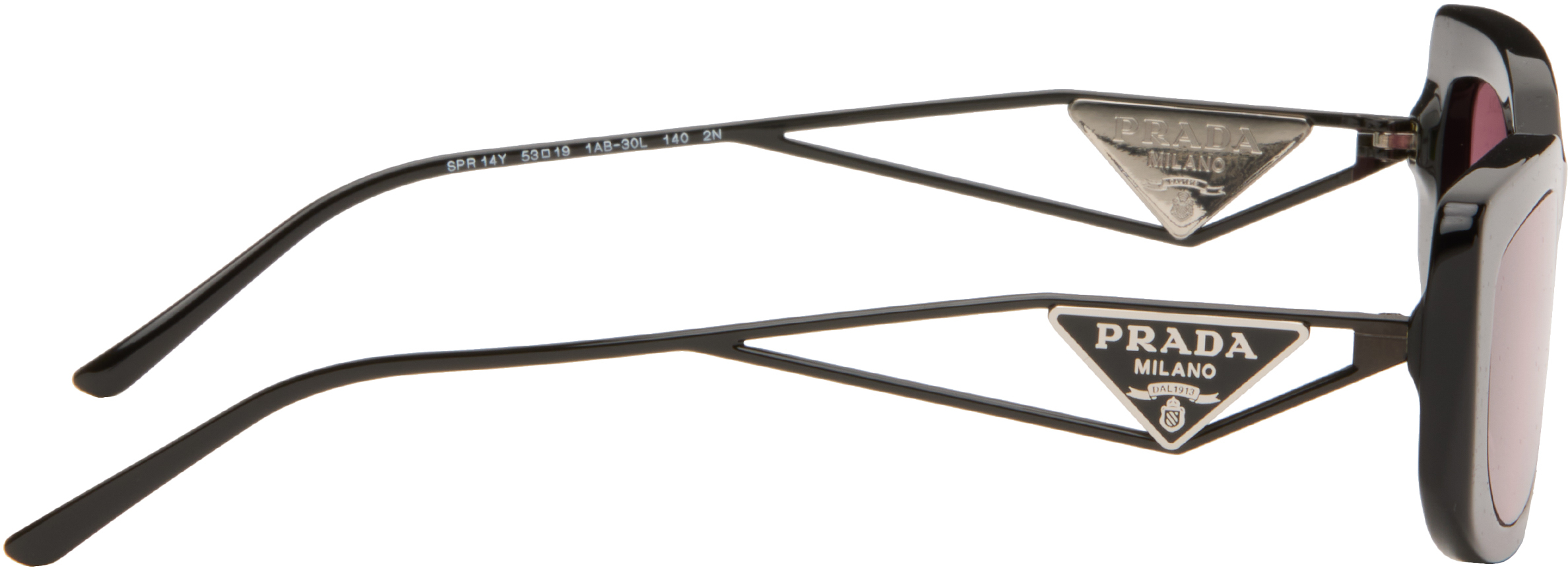 Prada Black Rectangular Acetate Metal Logo Sunglasses In Black