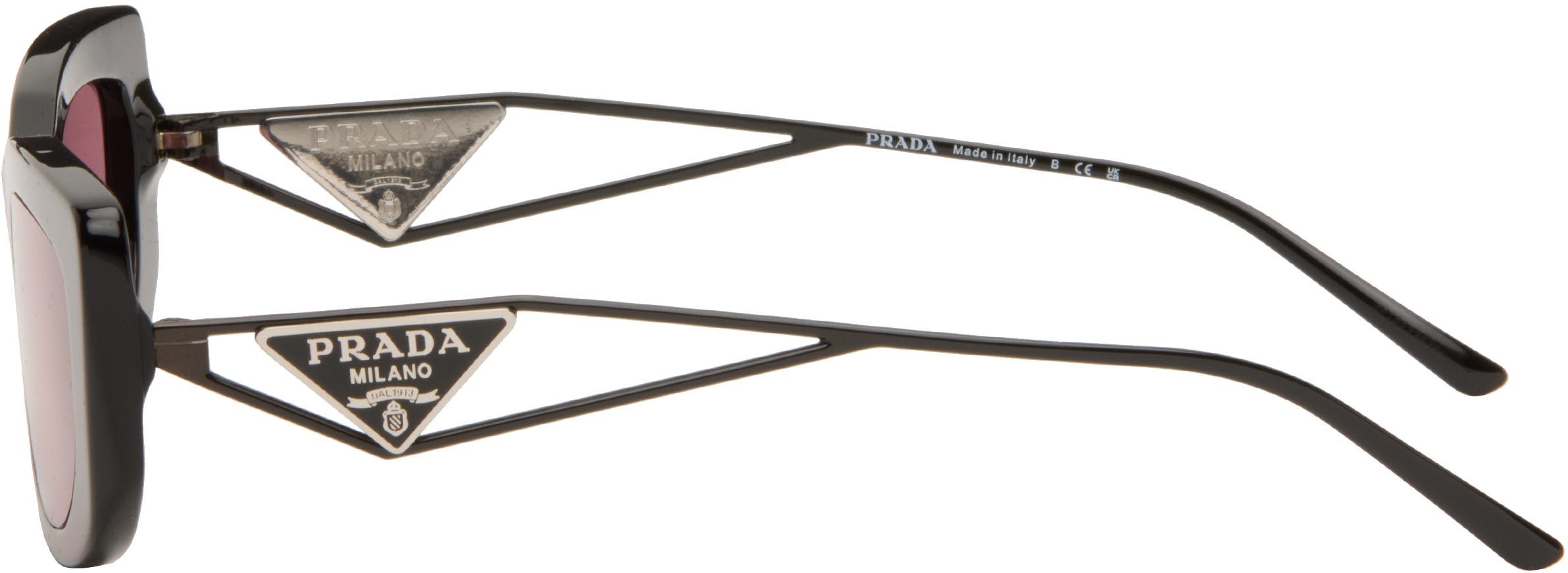 Prada Black Rectangular Acetate Metal Logo Sunglasses In Black