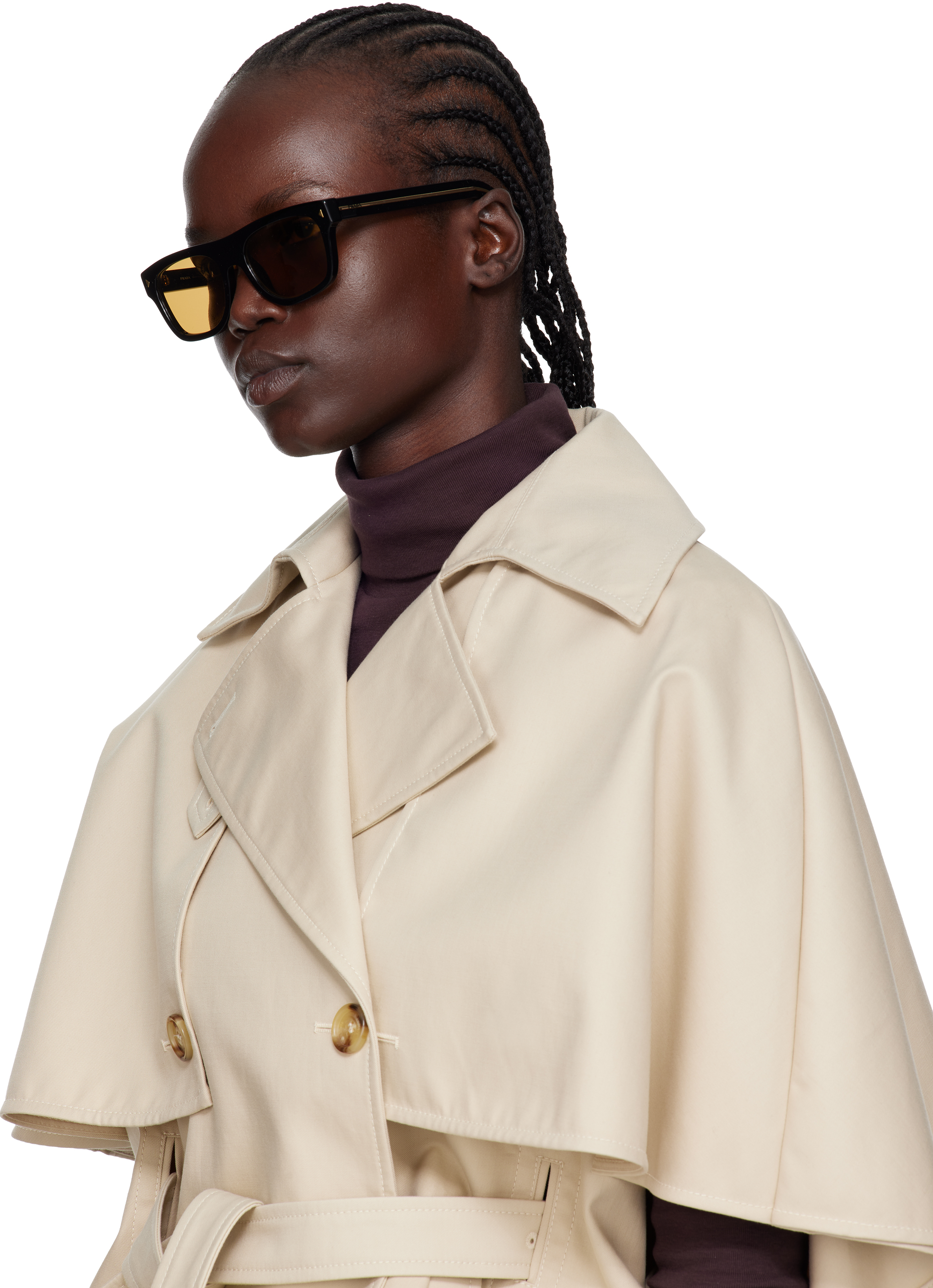 Prada Black Rectangle Sunglasses In Black