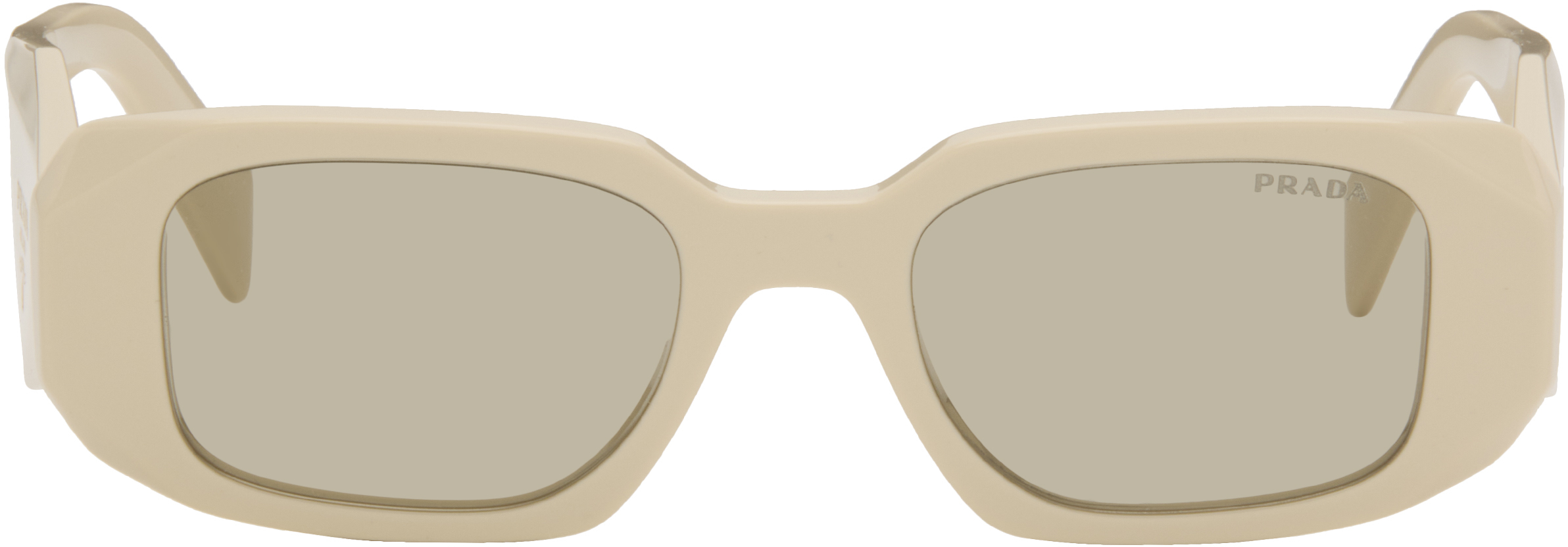 Prada Off-white Symbole Rectangular Sunglasses In Neutral
