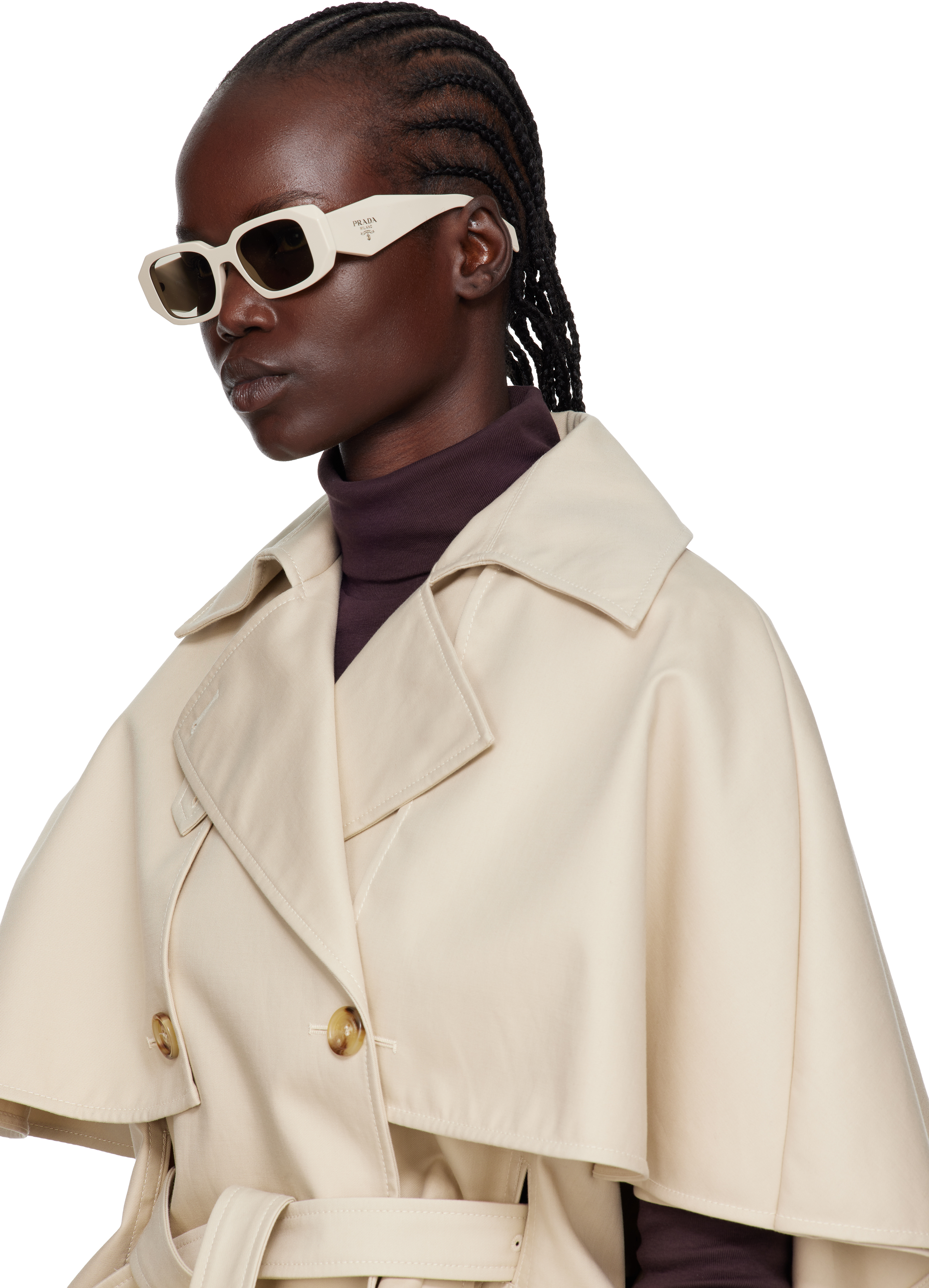 Prada Off-white Symbole Rectangular Sunglasses In Neutral