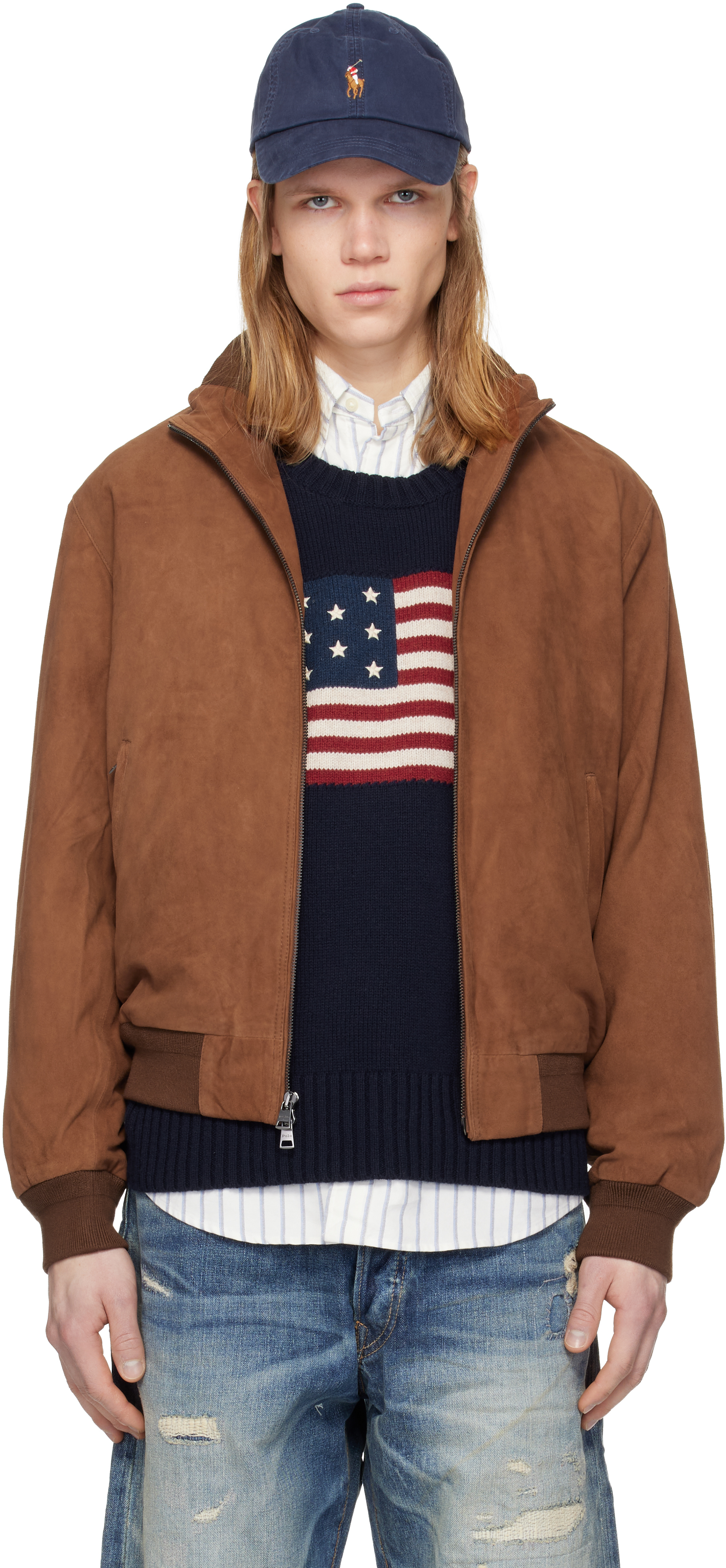 Polo Ralph Laurenのブラウン Lined ゴートスエード ボンバー