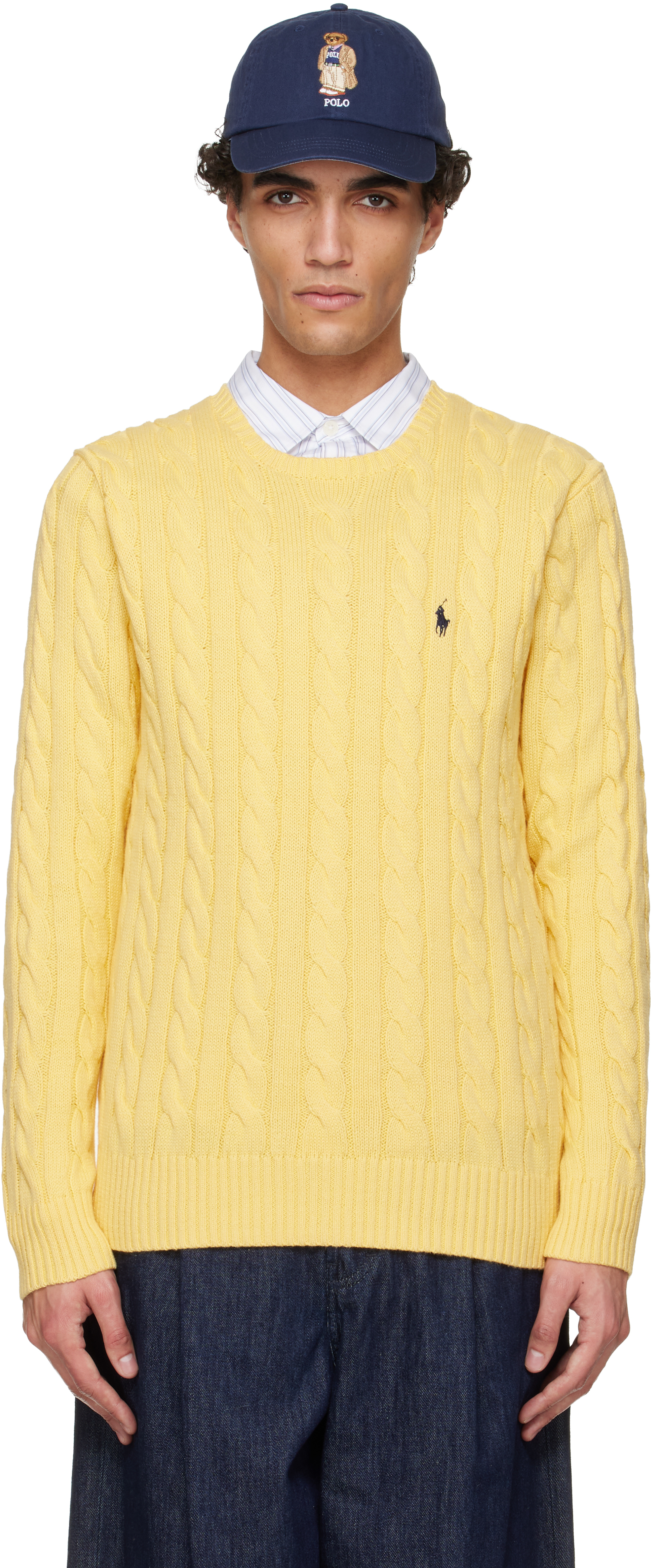 Polo Ralph Laurenのイエロー ケーブルニット コットン セーターがセール中
