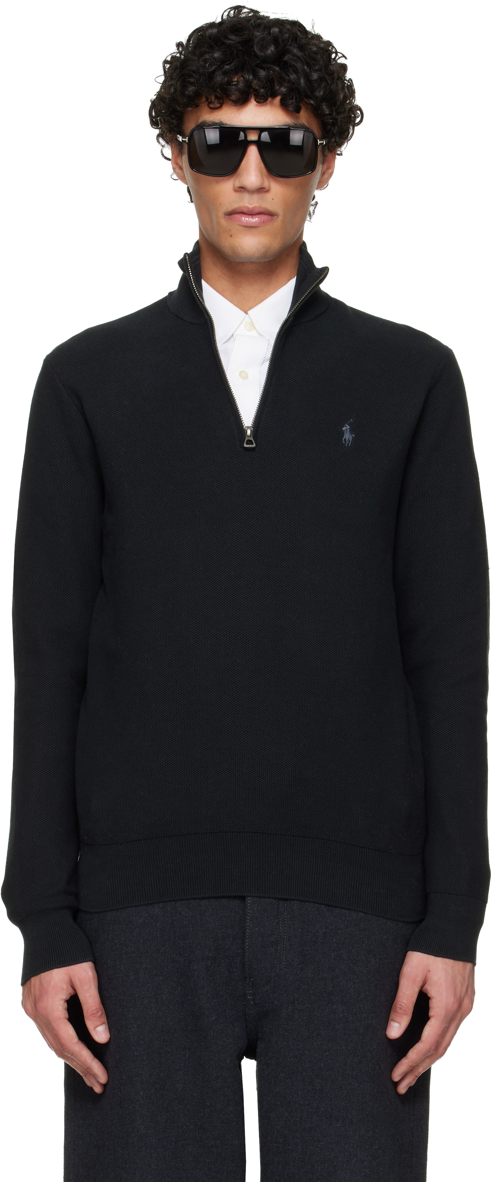 Polo Ralph Laurenのブラック Mesh-Knit コットン ハーフジップ