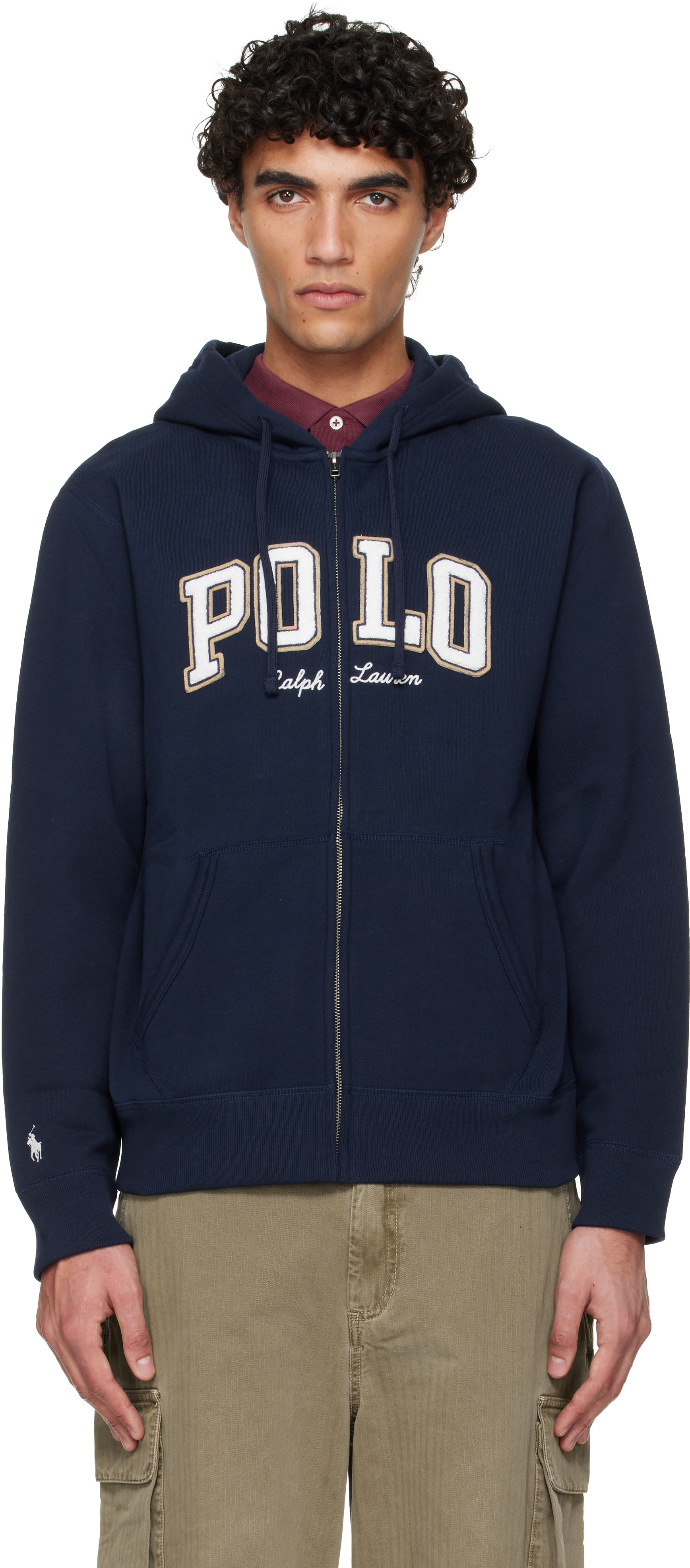 Navy Logo Fleece Full-Zip Hoodie by Polo Ralph Lauren on Sale