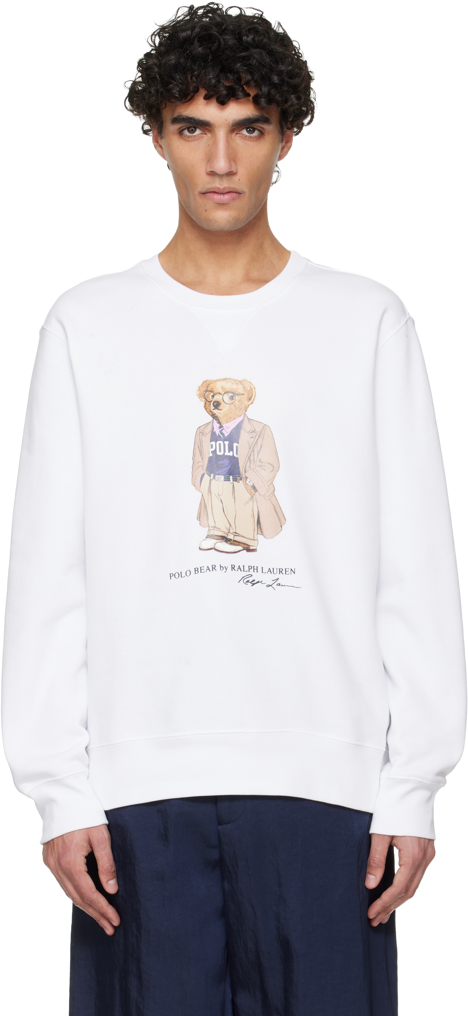 Polo Ralph Lauren: White 'Polo Bear' Fleece Sweatshirt | SSENSE