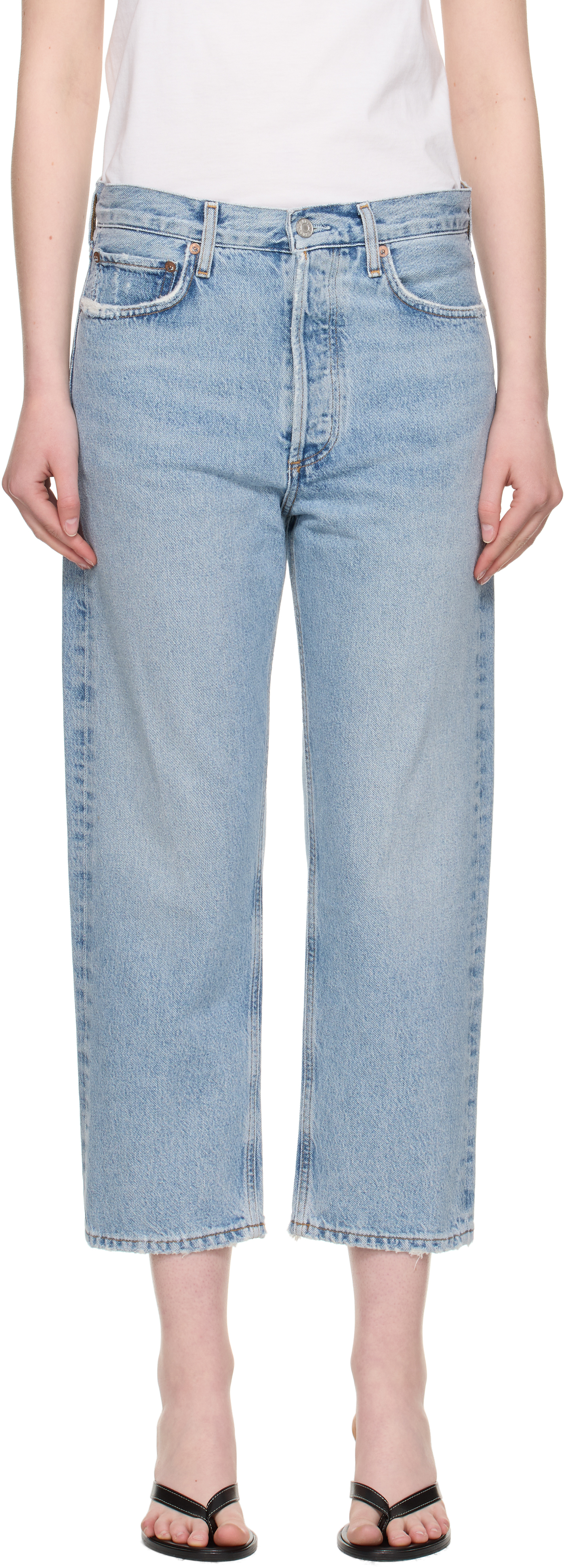 Blue 90's Crop Mid Rise Straight Jeans