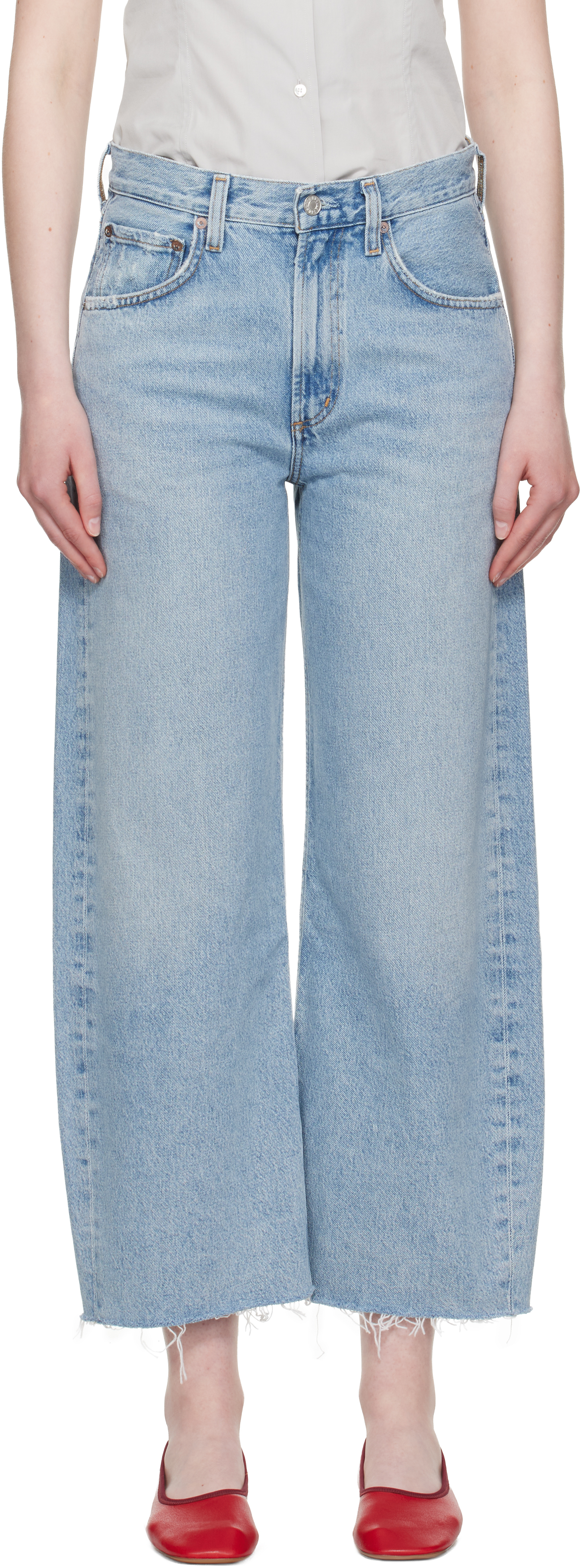 Agolde Blue Low Curve Fray Jeans