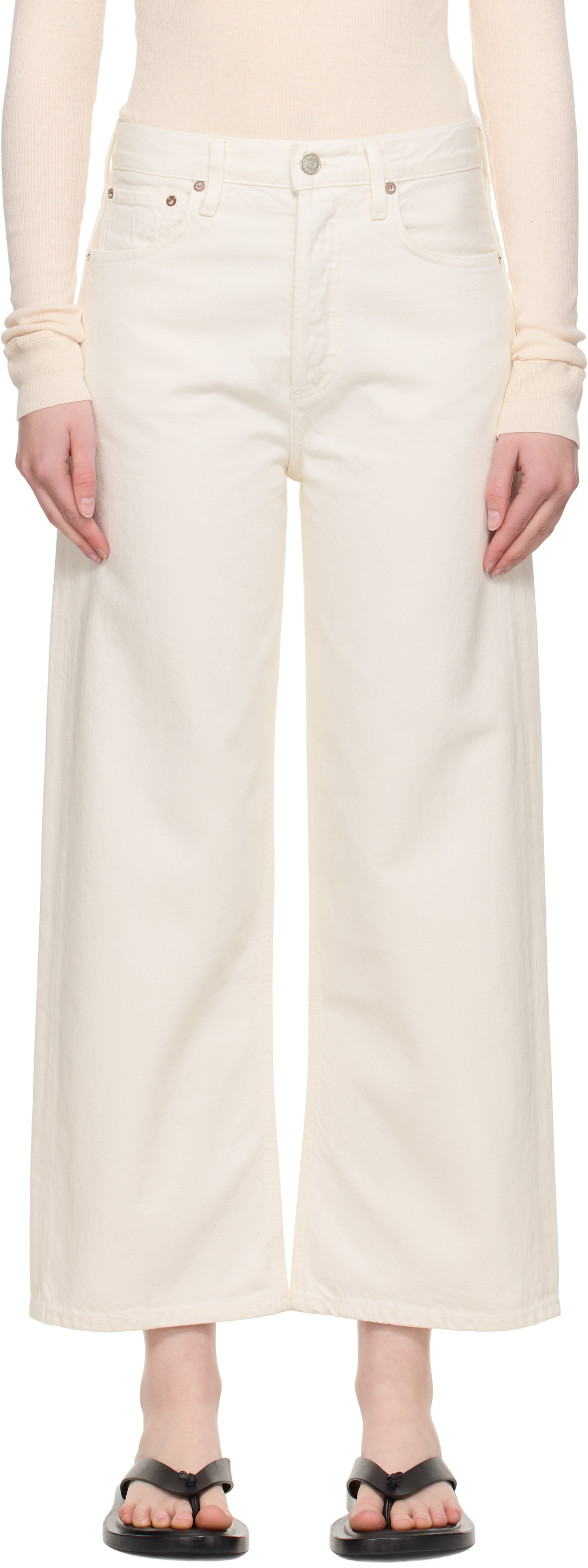 Agolde Ren High Rise Wide Leg Ankle Jeans In Brown Rice In White