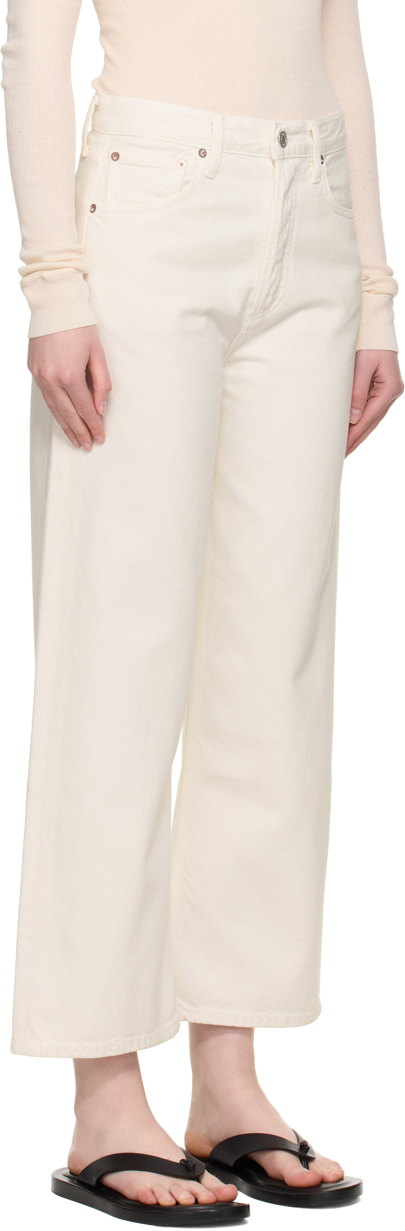 Agolde Ren High Rise Wide Leg Ankle Jeans In Brown Rice In White