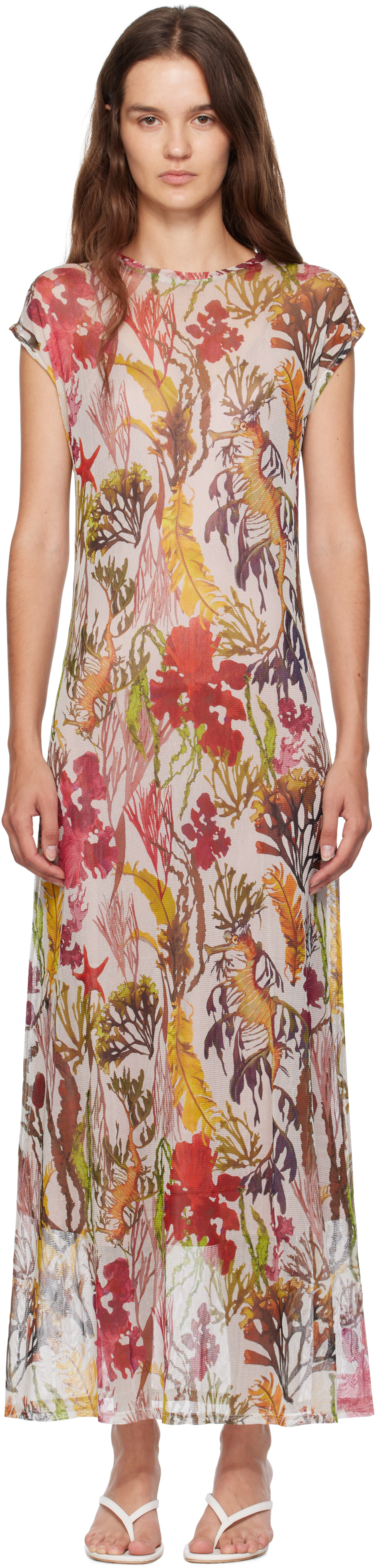 Silk Laundry: マルチカラー メッシュ マキシワンピース