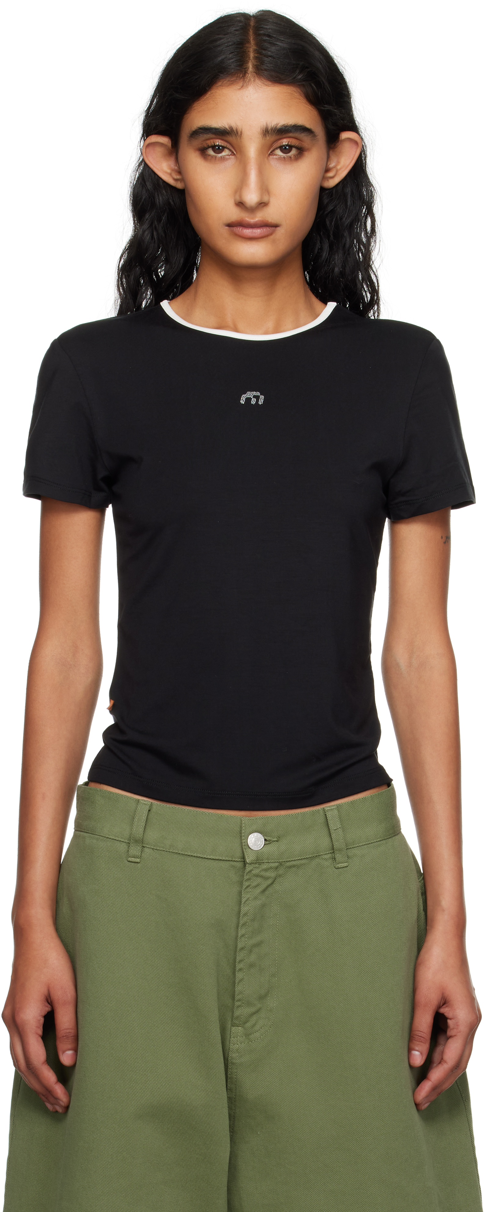Miaou Black Rhinestone Mini T-shirt In Black