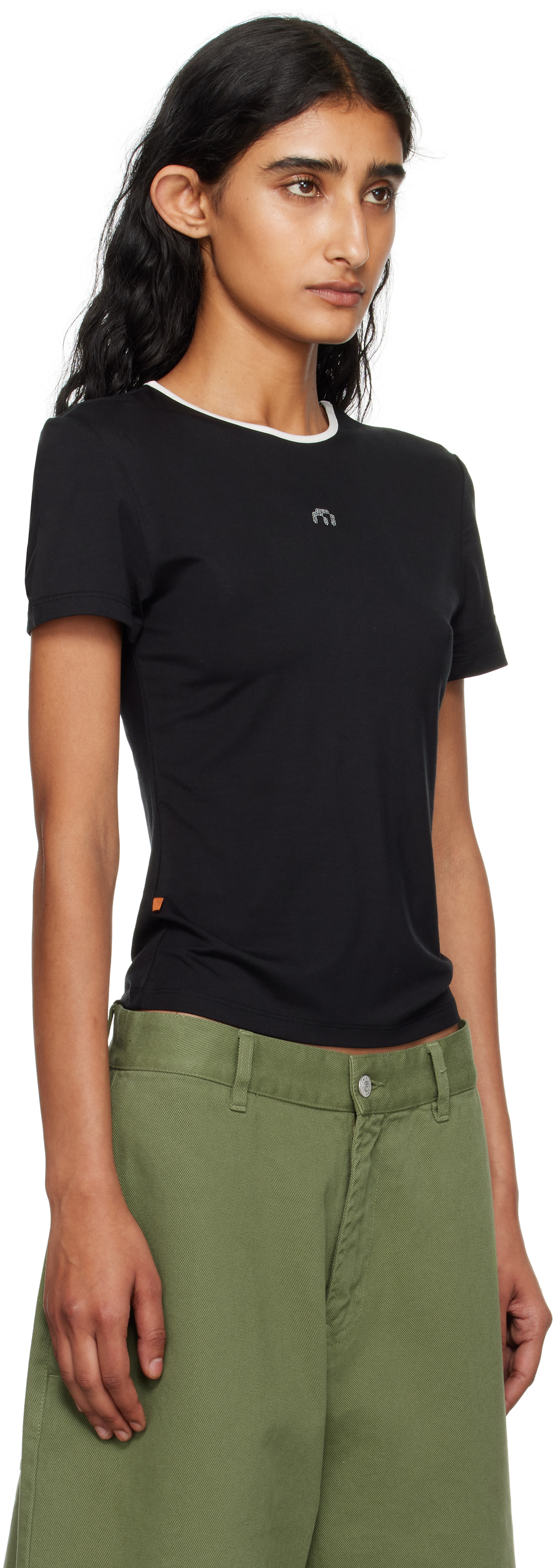 Miaou Black Rhinestone Mini T-shirt In Black