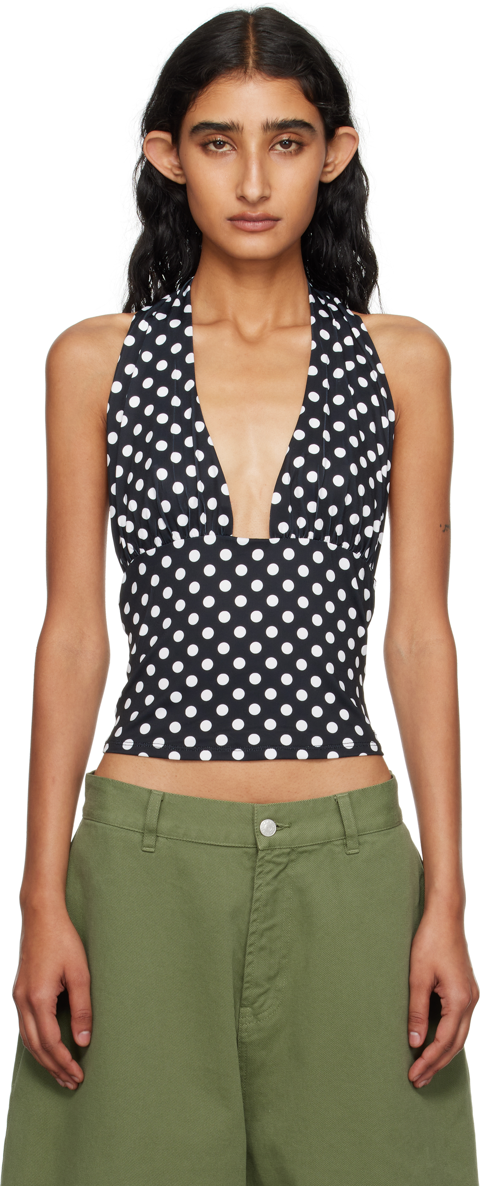 Miaou Mathilde Halter Top Black And White Polka Dot