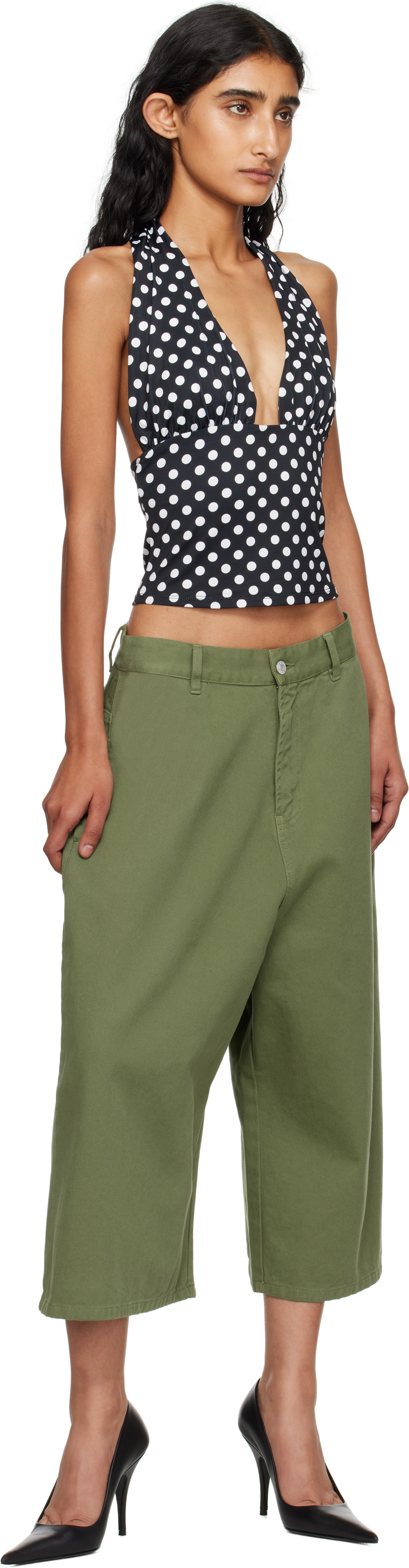 Miaou Mathilde Halter Top Black And White Polka Dot
