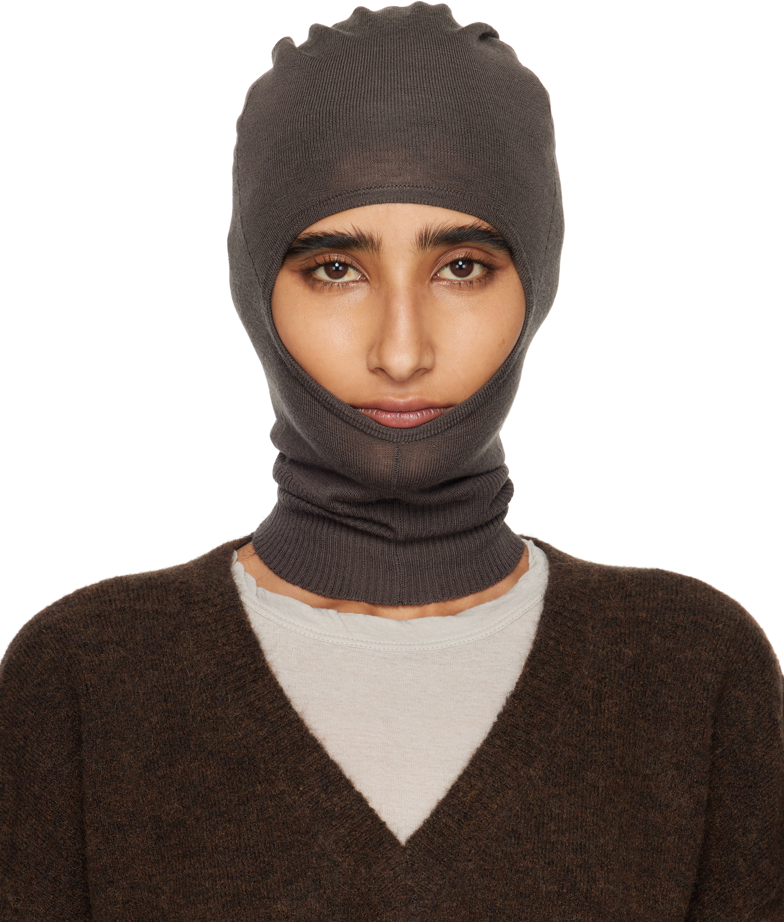 Rick Owens Gray Concordians Skull Balaclava In Brown