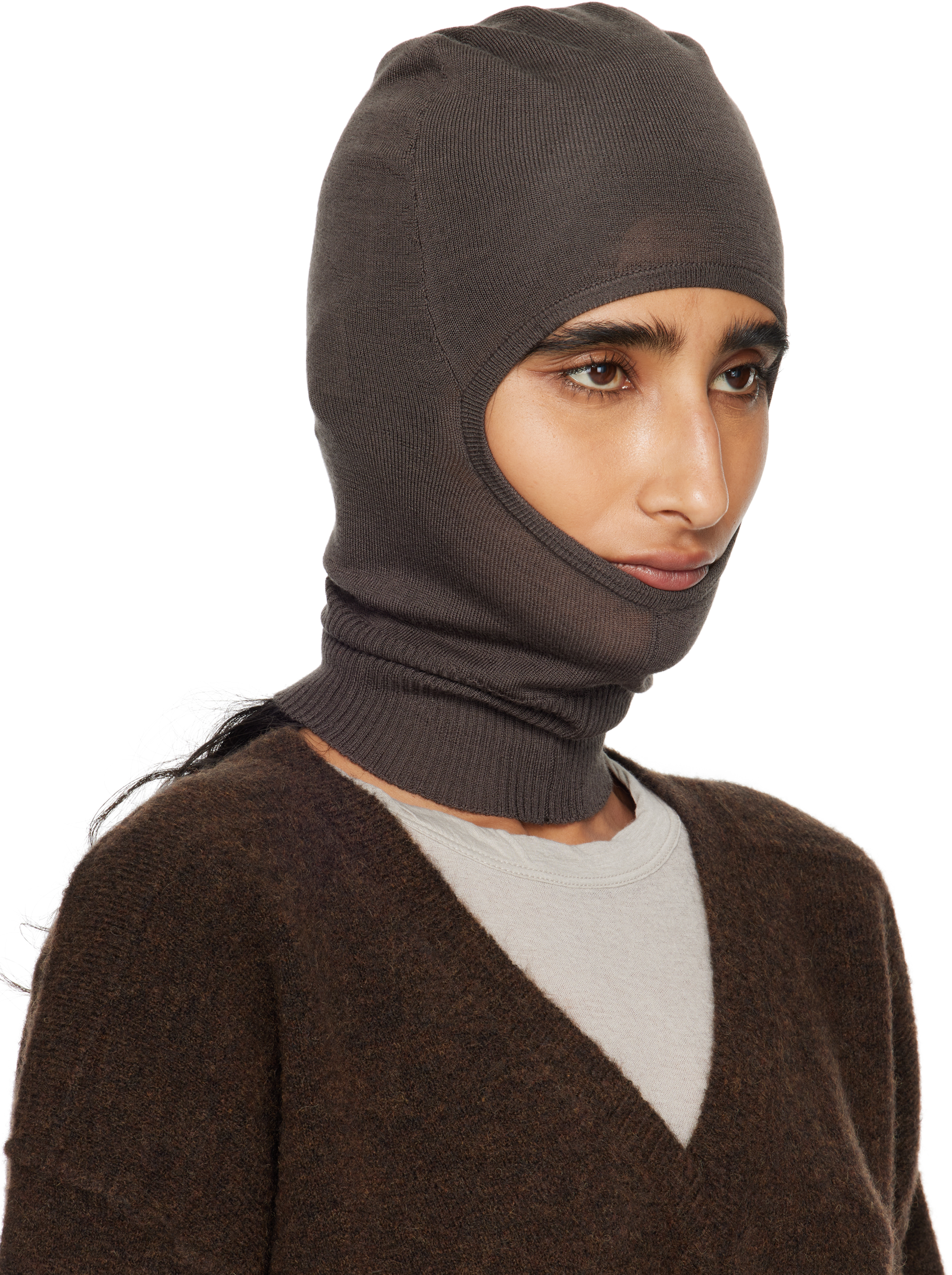 Rick Owens Gray Concordians Skull Balaclava In Brown