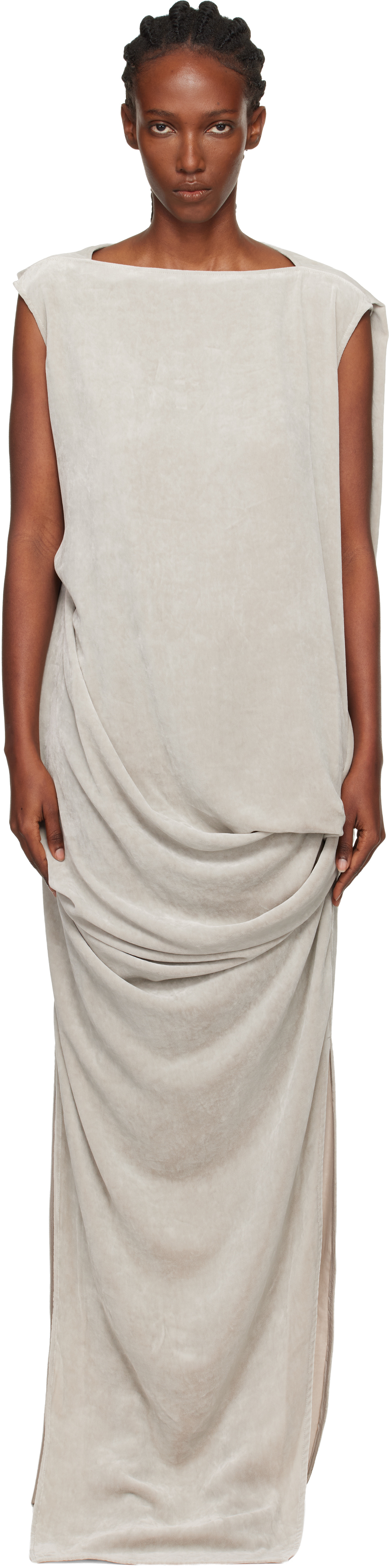rick owens white dress Off-White Temple Sliced Midi THIS LIGHTWEIGHT AND FLUID ACETATE JERSEY HAS A COOL AND SOFT HANDFEEL Rick Owens described his monumental