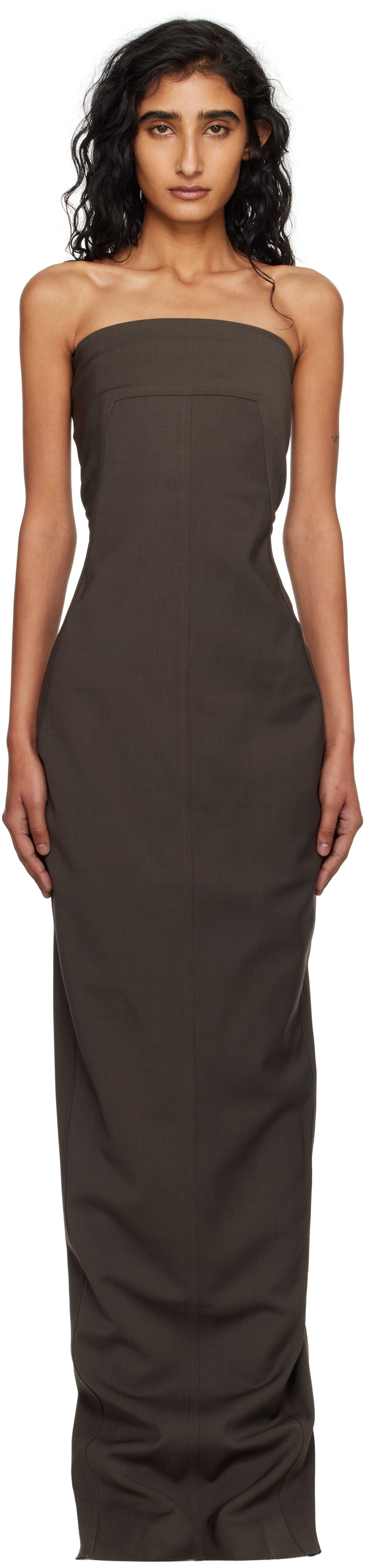 Rick Owens Gray Concordians Bustier Maxi Dress In Brown