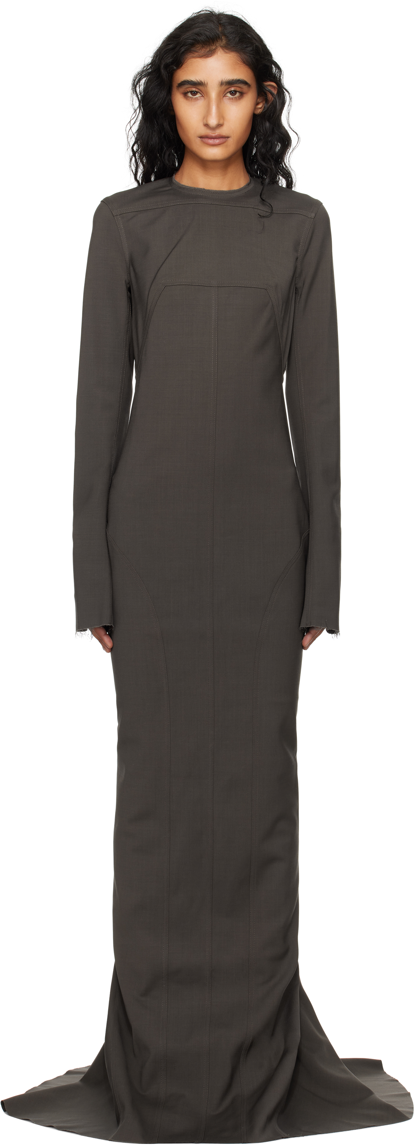 Rick Owens Gray Concordians Wool Mallot Maxi Dress In Brown