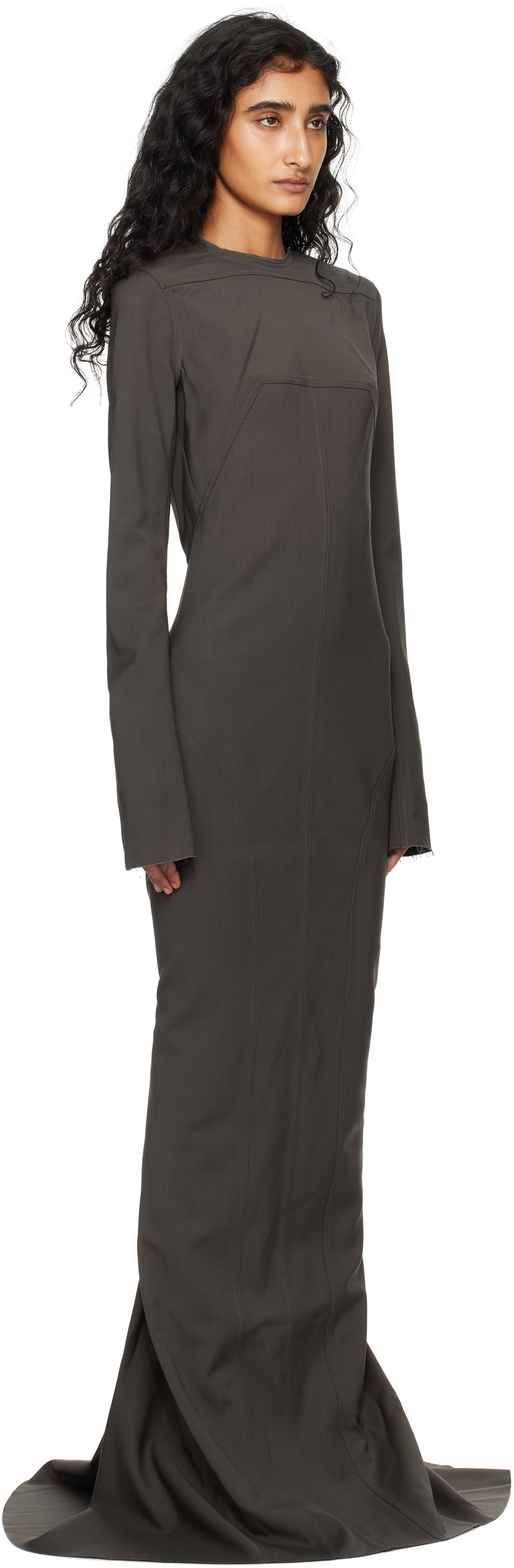 Rick Owens Gray Concordians Wool Mallot Maxi Dress In Brown