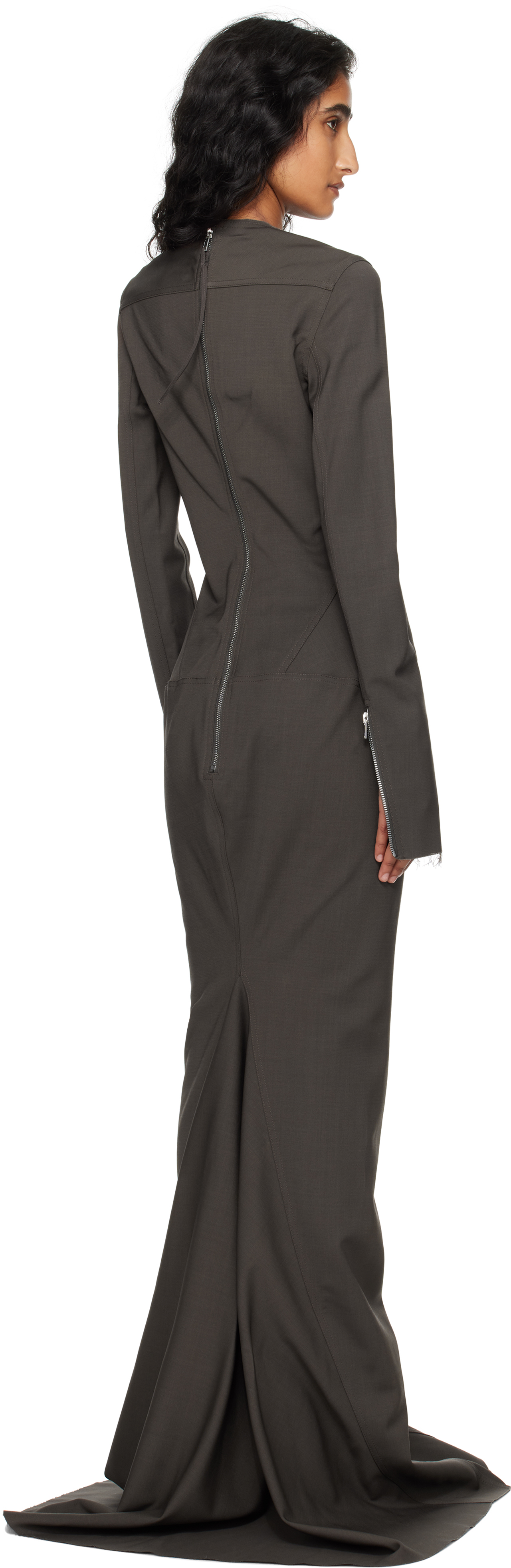 Rick Owens Gray Concordians Wool Mallot Maxi Dress In Brown