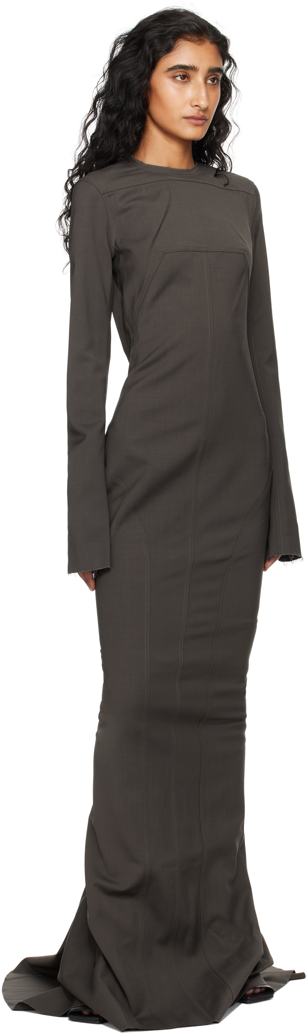 Rick Owens Gray Concordians Wool Mallot Maxi Dress In Brown