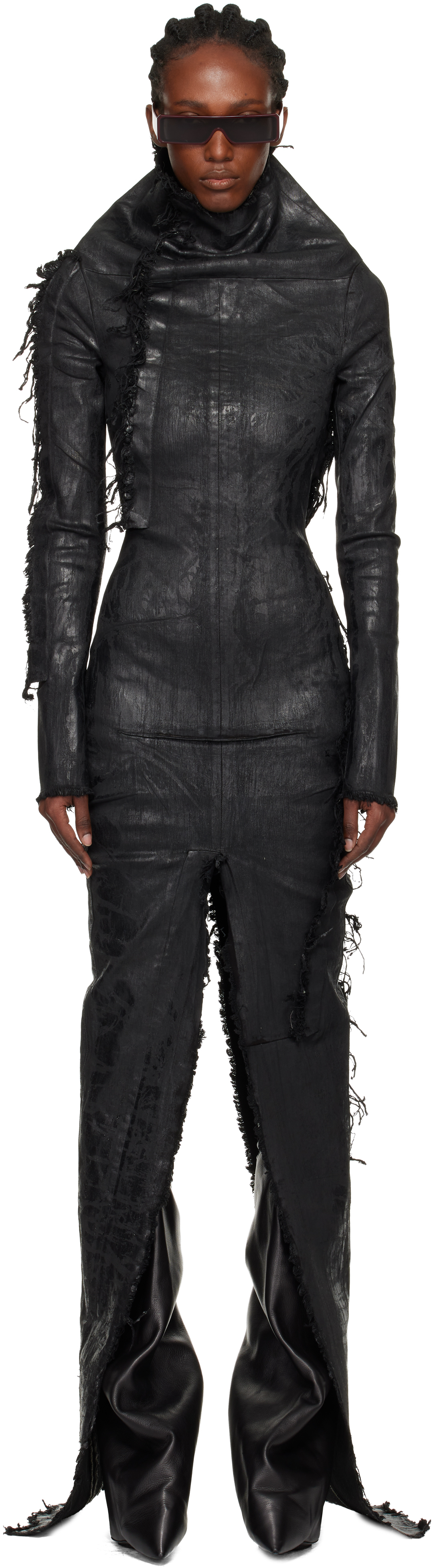 Rick Owens Black Concordians Etna Denim Maxi Dress In Black