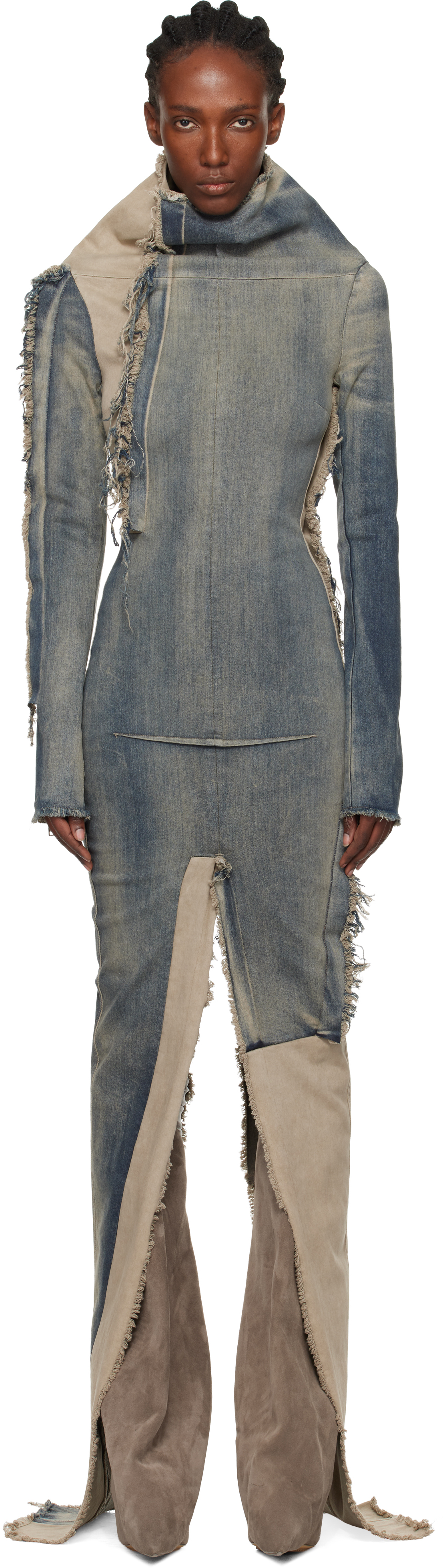 Rick Owens Blue & Beige Concordians Etna Denim Maxi Dress In Blue