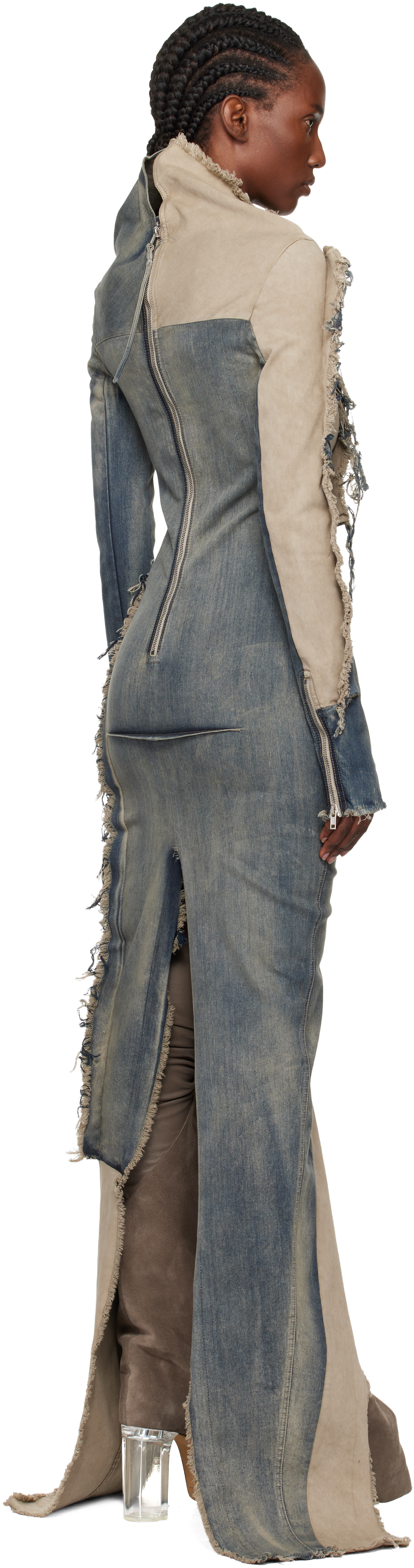 Rick Owens Blue & Beige Concordians Etna Denim Maxi Dress In Blue