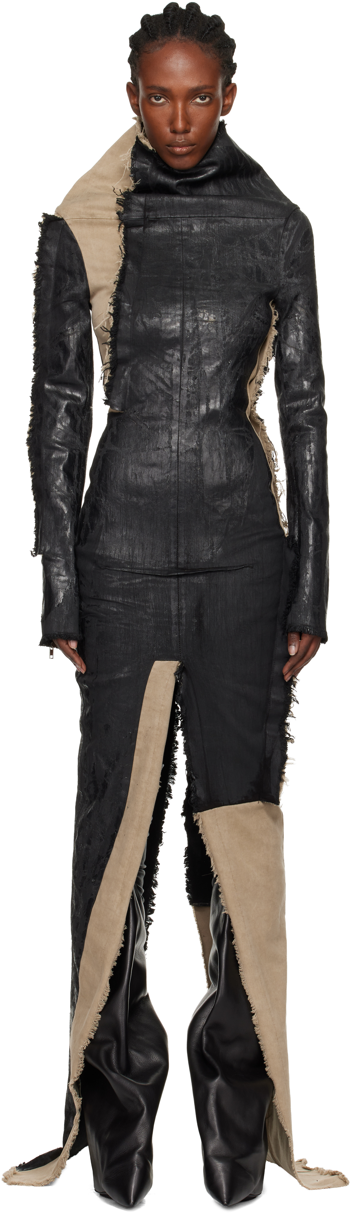 Rick Owens Black & Beige Concordians Etna Denim Maxi Dress In Black