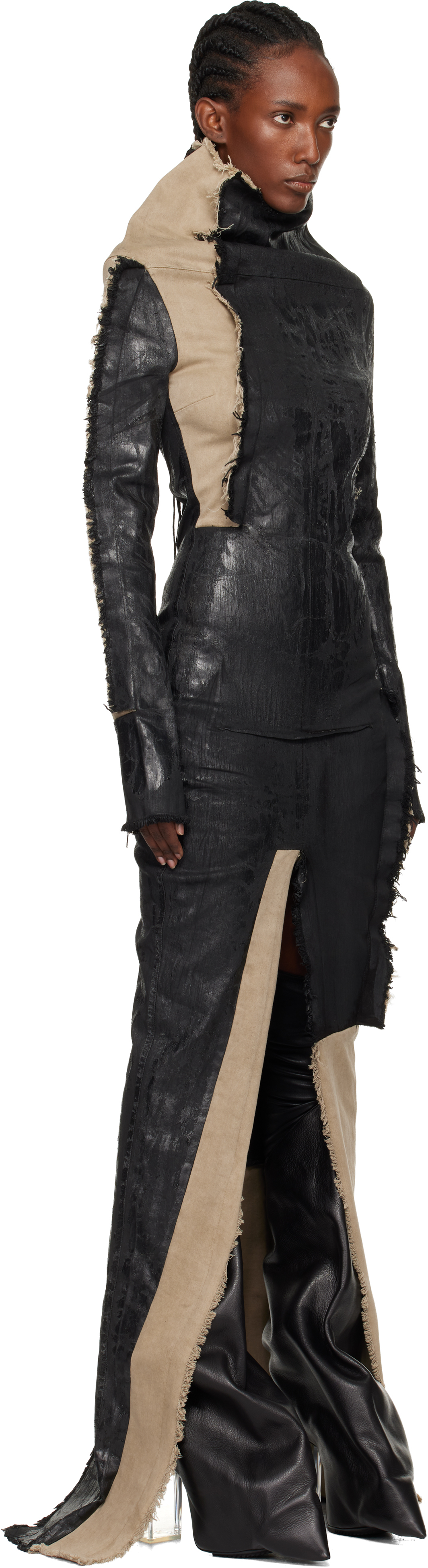 Rick Owens Black & Beige Concordians Etna Denim Maxi Dress In Black