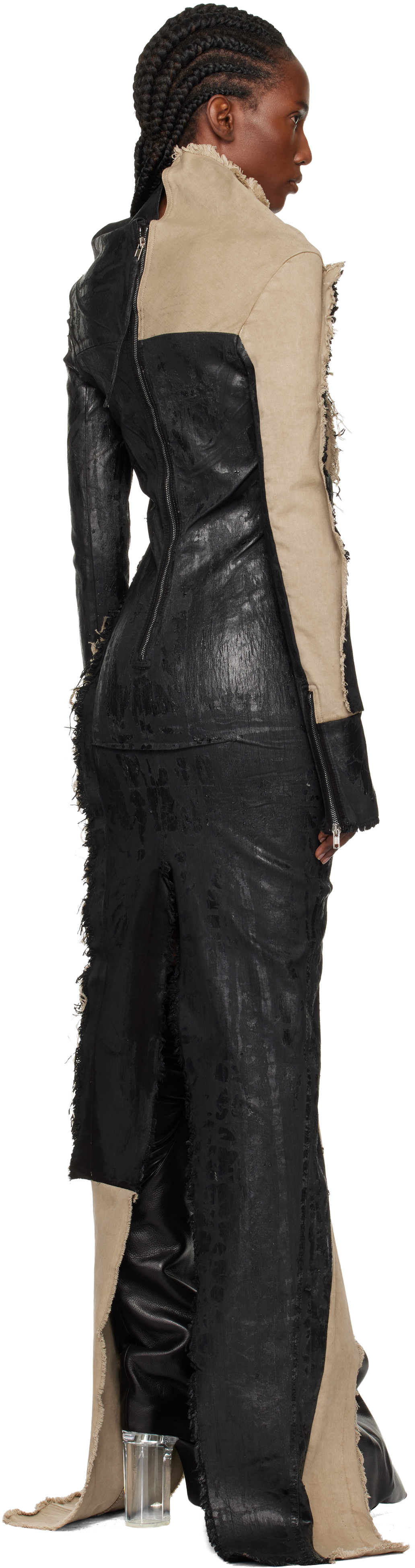 Rick Owens Black & Beige Concordians Etna Denim Maxi Dress In Black