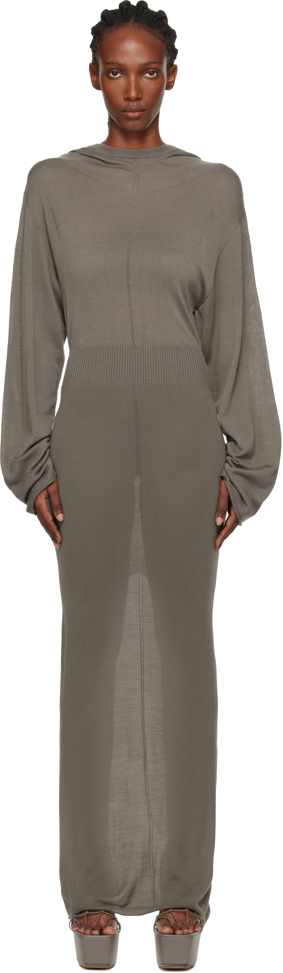 Rick Owens Gray Concordians Hooded Maxi Dress