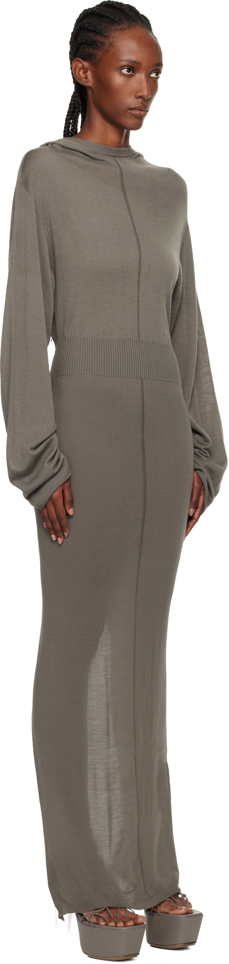 Rick Owens Gray Concordians Hooded Maxi Dress In Gray
