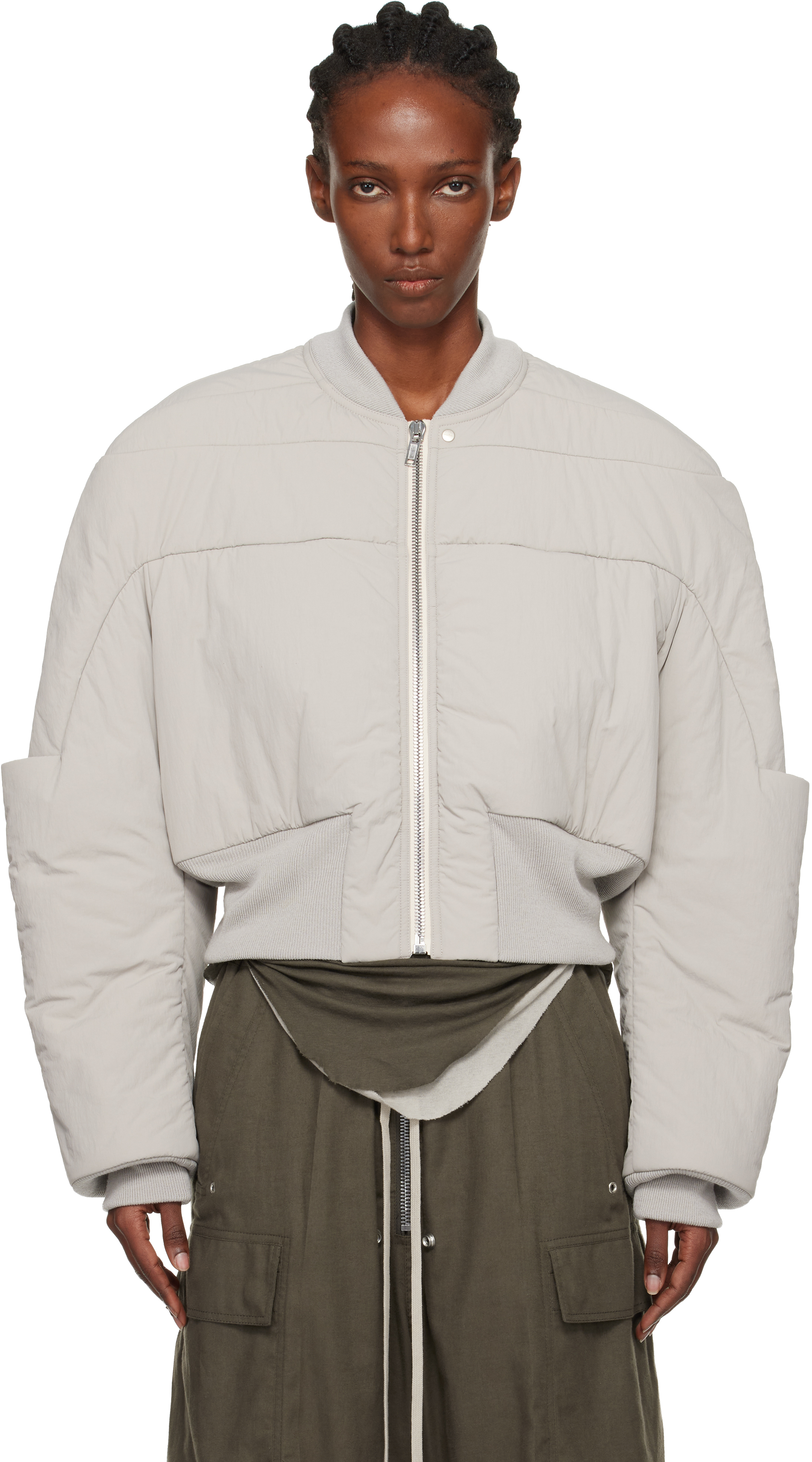 Rick Owens Off-white Concordians Girdered Cropped Bomber Down Jacket In White