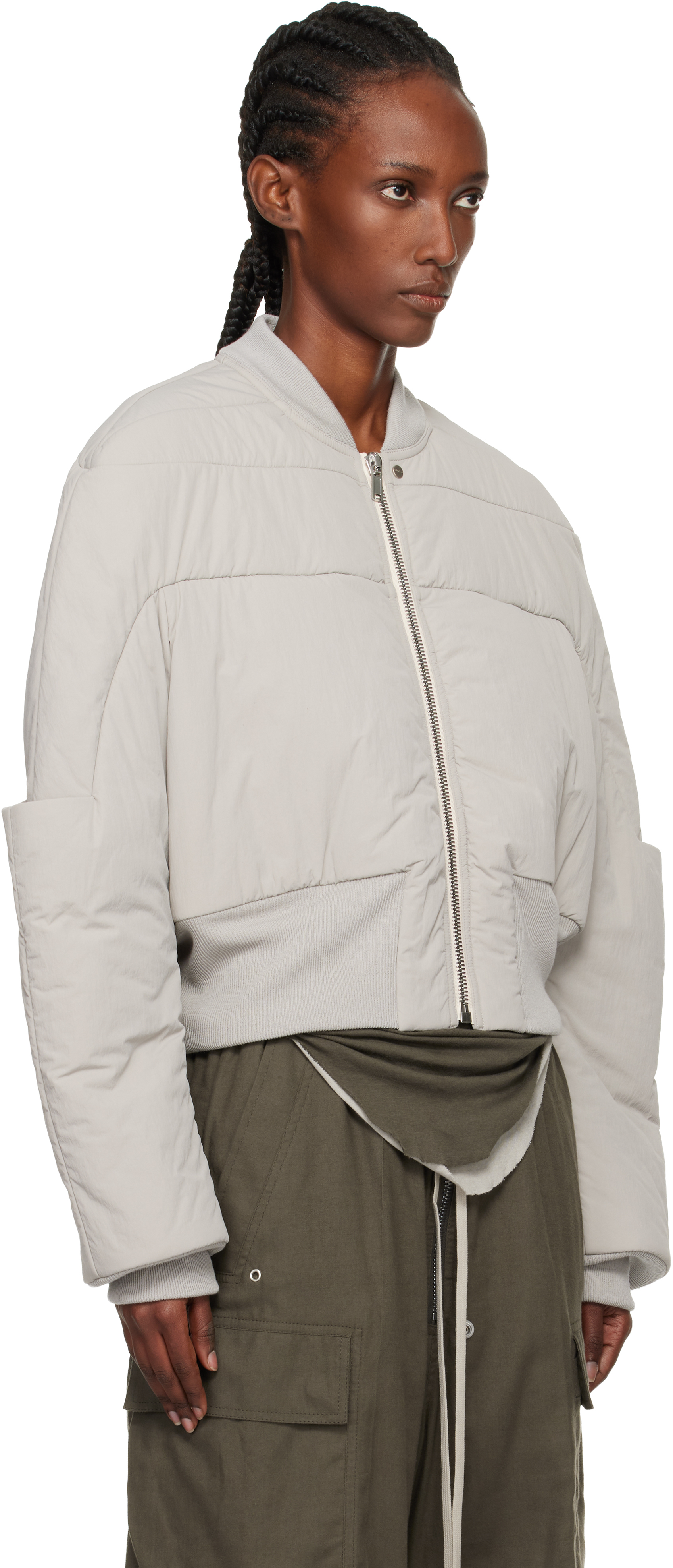 Rick Owens Off-white Concordians Girdered Cropped Bomber Down Jacket In White
