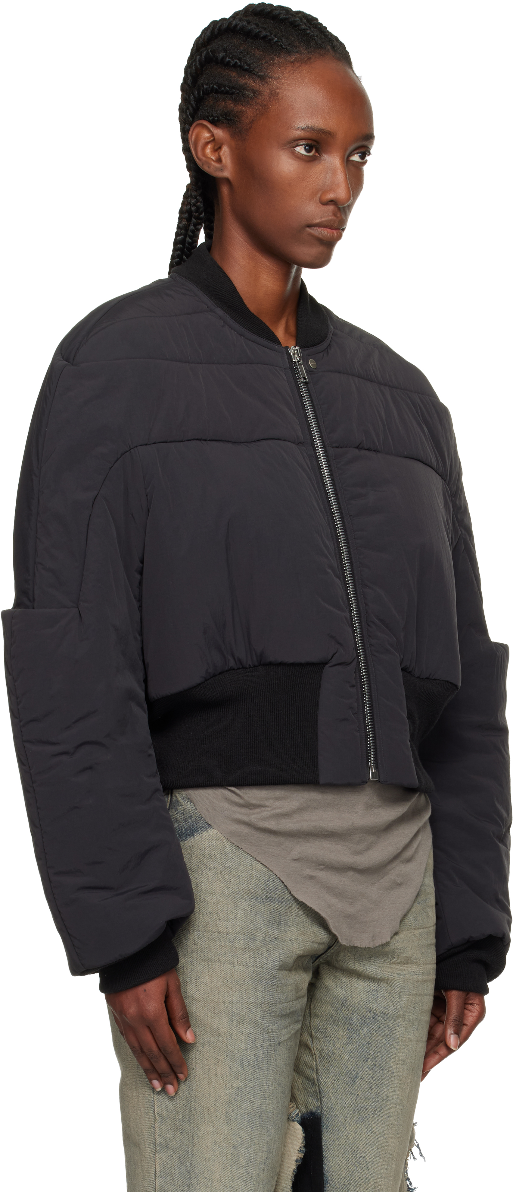 Rick Owens Black Concordians Girdered Cropped Bomber Down Jacket In Black