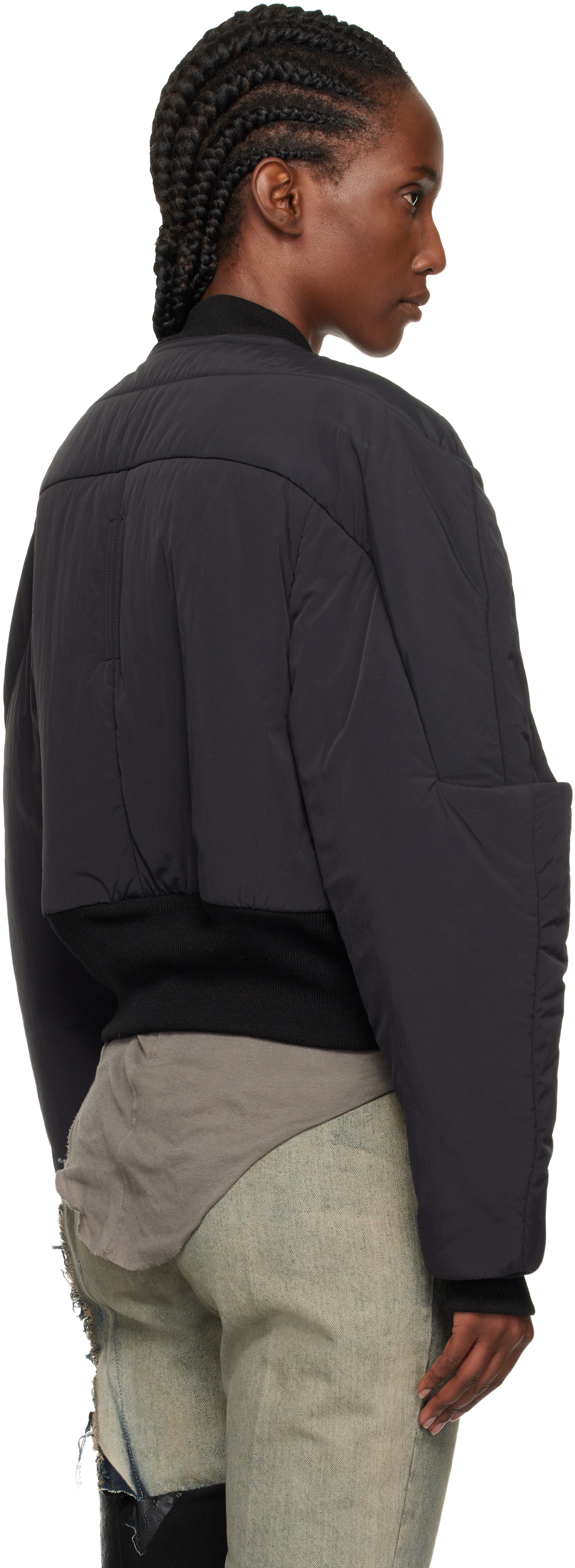 Rick Owens Black Concordians Girdered Cropped Bomber Down Jacket In Black